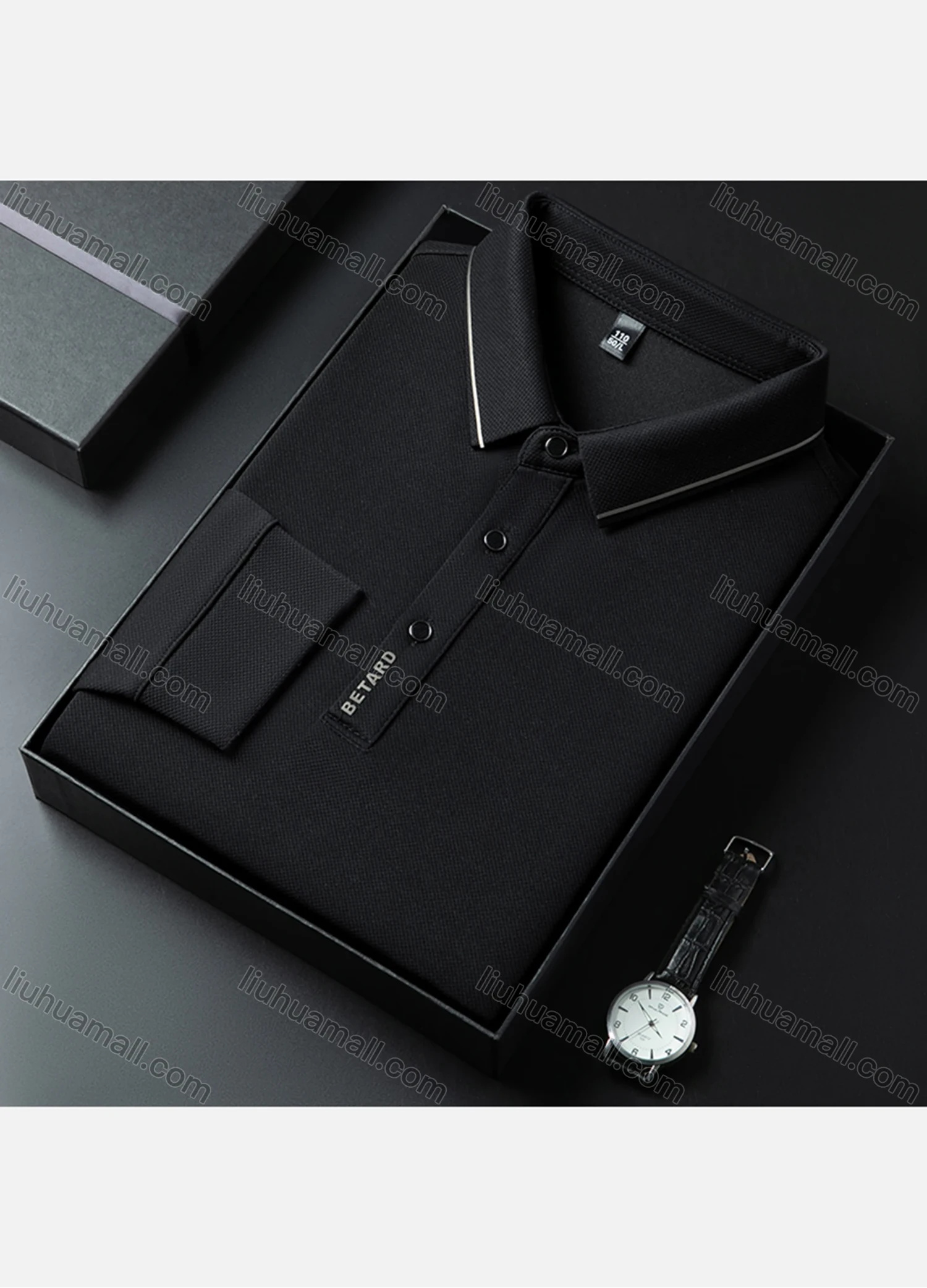 Wholesale Men's Casual Plain Striped Trim Long Sleeve Polo Shirt 881# - Liuhuamall