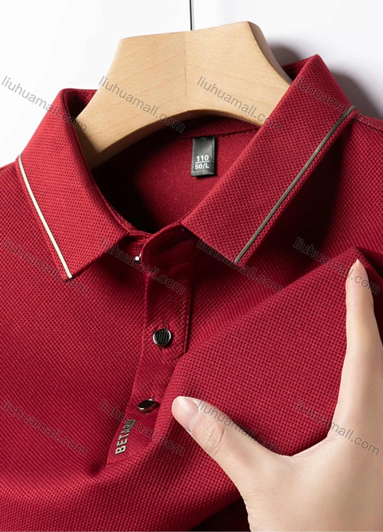 Wholesale Men's Casual Plain Striped Trim Long Sleeve Polo Shirt 881# - Liuhuamall