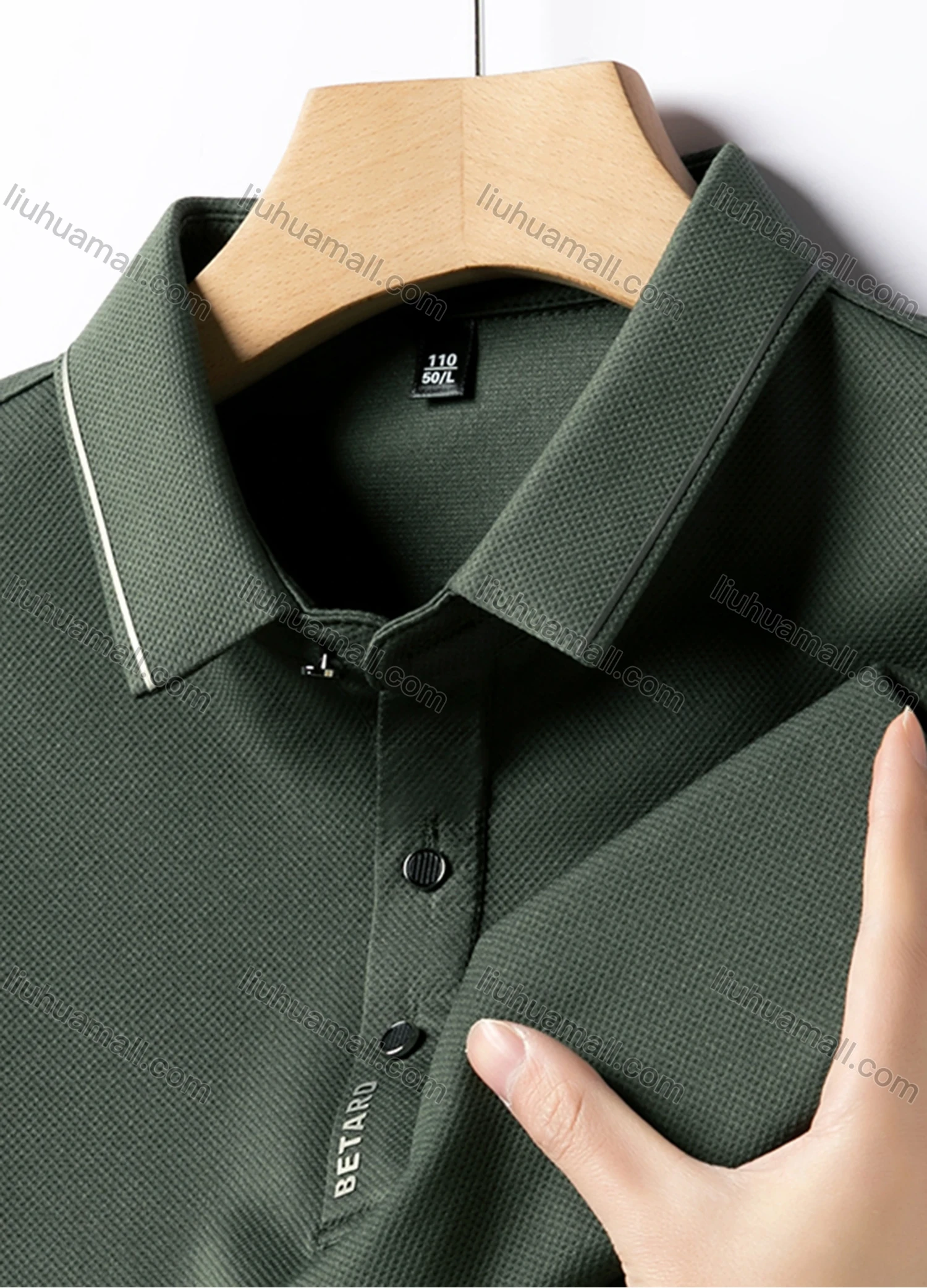 Wholesale Men's Casual Plain Striped Trim Long Sleeve Polo Shirt 881# - Liuhuamall