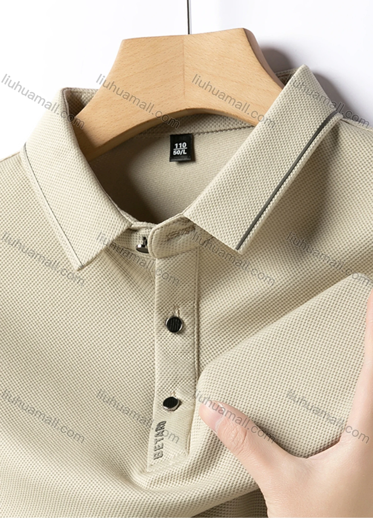 Wholesale Men's Casual Plain Striped Trim Long Sleeve Polo Shirt 881# - Liuhuamall