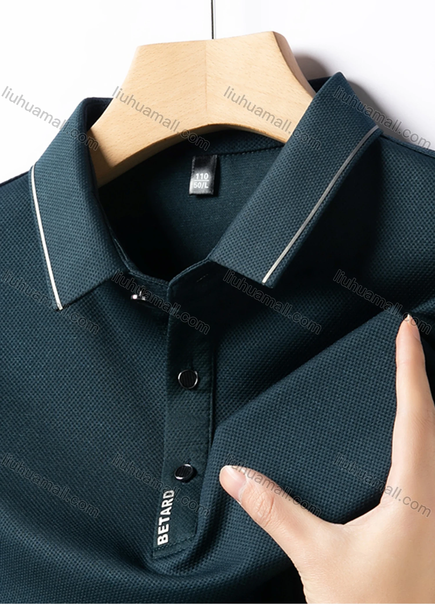 Wholesale Men's Casual Plain Striped Trim Long Sleeve Polo Shirt 881# - Liuhuamall