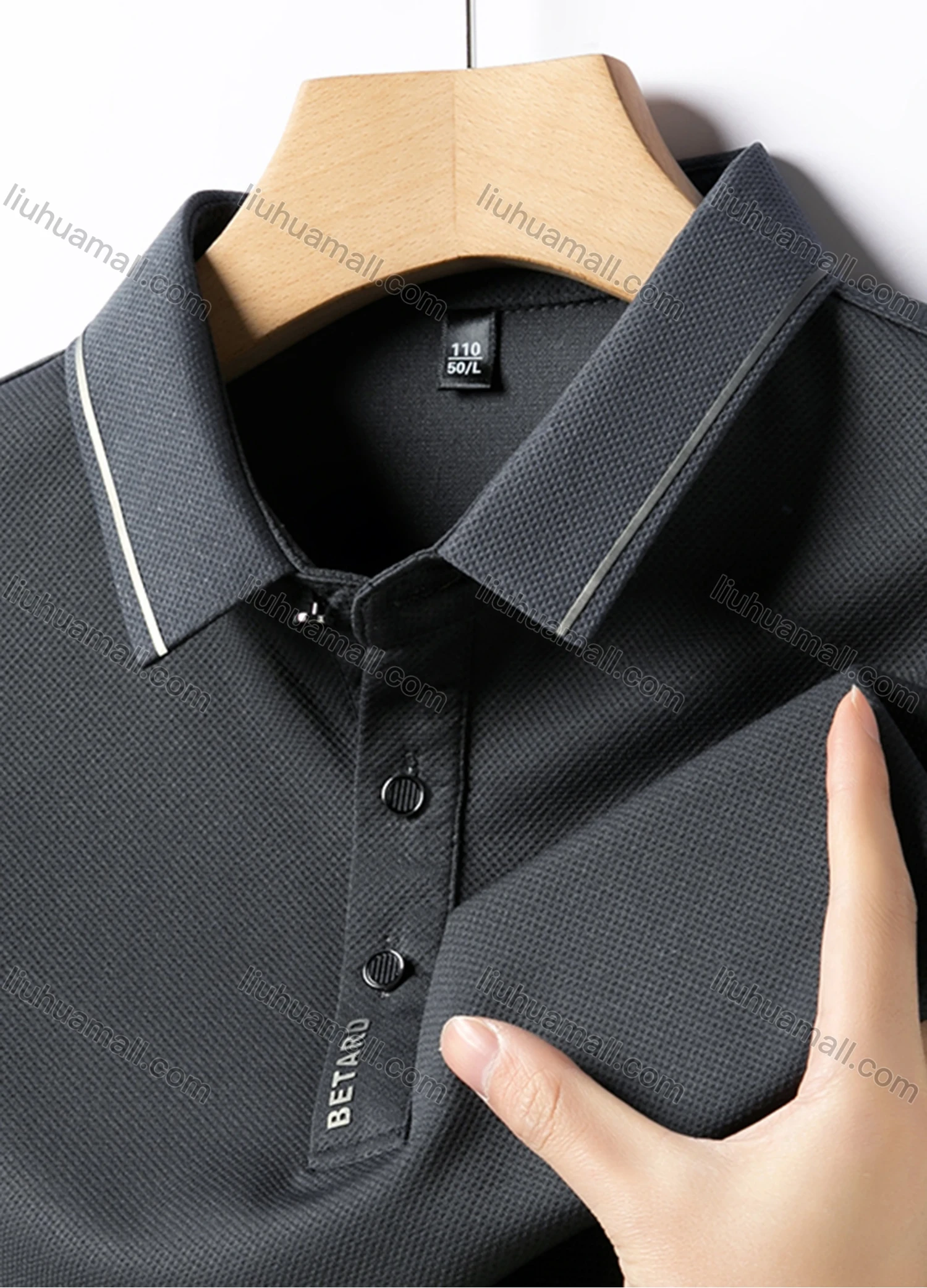 Wholesale Men's Casual Plain Striped Trim Long Sleeve Polo Shirt 881# - Liuhuamall