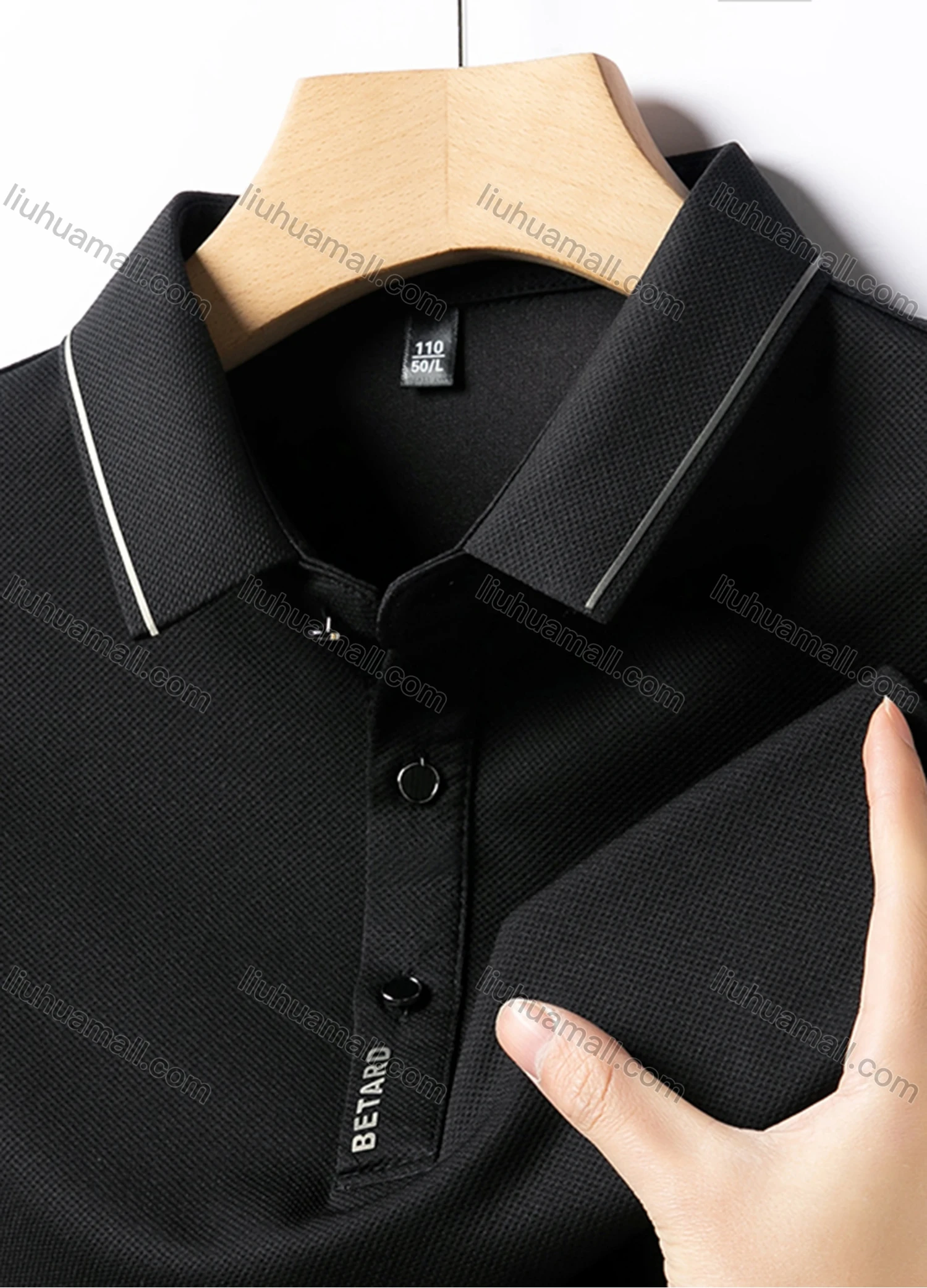 Wholesale Men's Casual Plain Striped Trim Long Sleeve Polo Shirt 881# - Liuhuamall