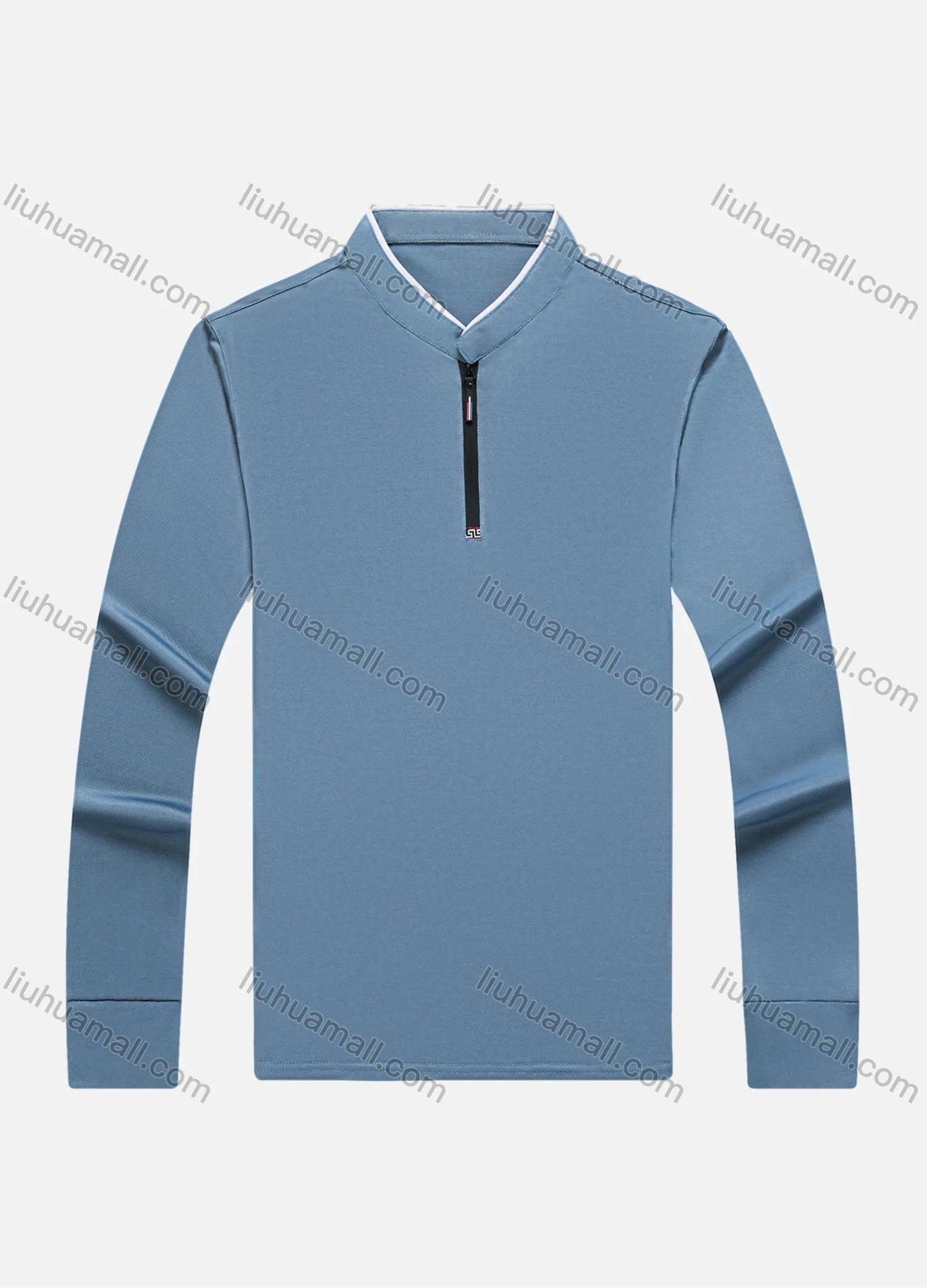 Wholesale Men's Casual Plain Mock Neck Quarter Zip Long Sleeve Henley Shirt 2211# - Liuhuamall