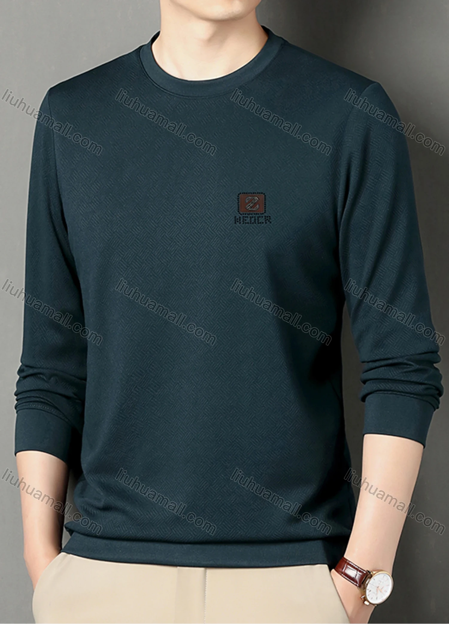 Wholesale Men's Casual Plain Basics Round Neck Long Sleeve Pullover Sweatshirt 2525# - Liuhuamall