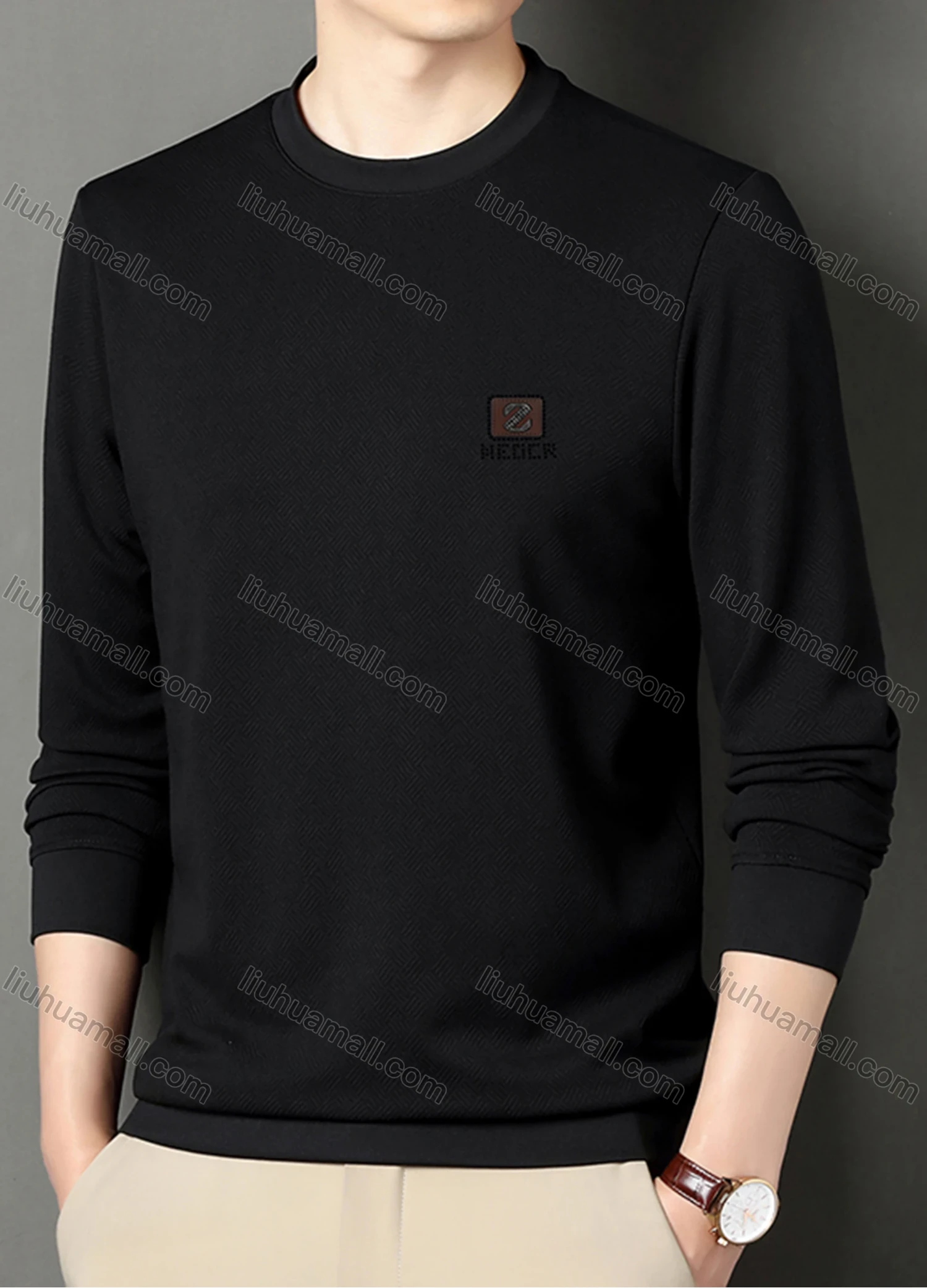Wholesale Men's Casual Plain Basics Round Neck Long Sleeve Pullover Sweatshirt 2525# - Liuhuamall
