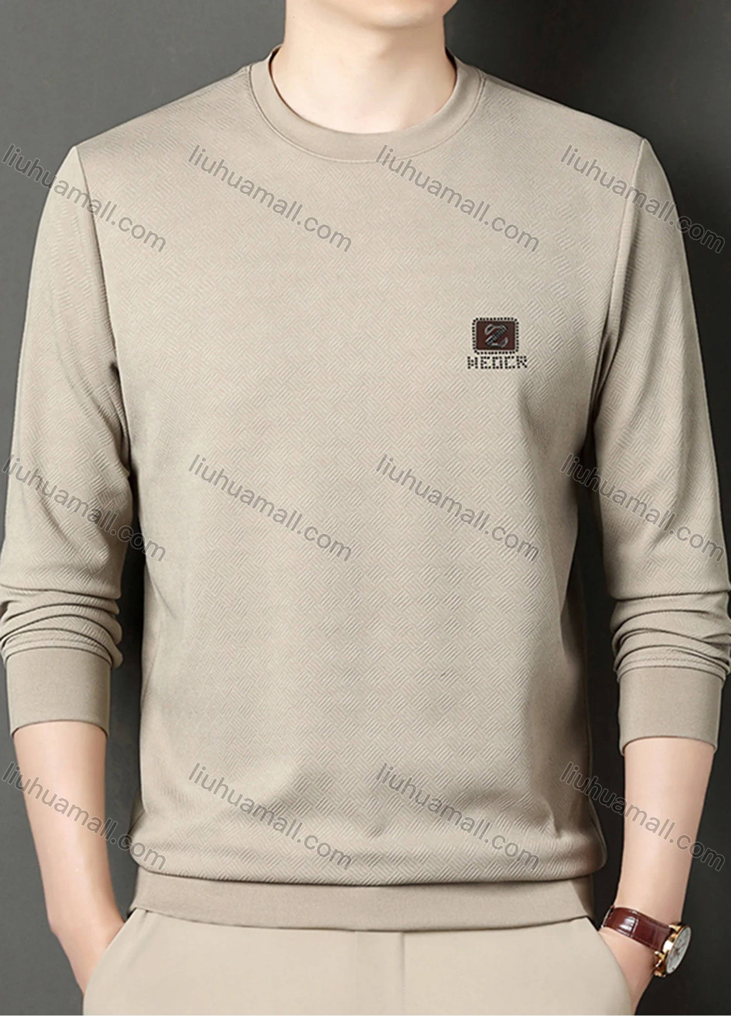 Wholesale Men's Casual Plain Basics Round Neck Long Sleeve Pullover Sweatshirt 2525# - Liuhuamall