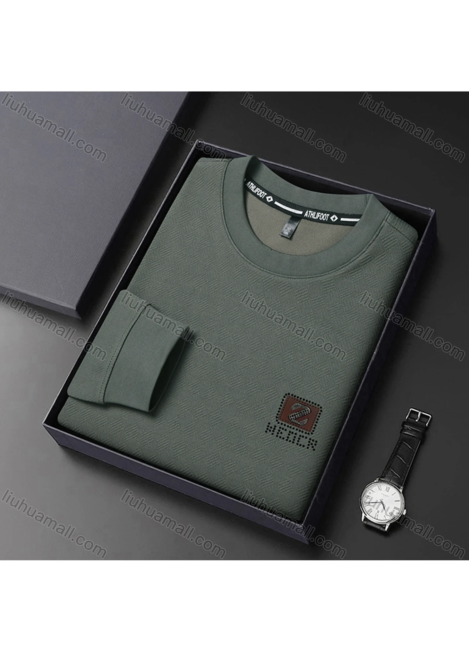 Wholesale Men's Casual Plain Basics Round Neck Long Sleeve Pullover Sweatshirt 2525# - Liuhuamall