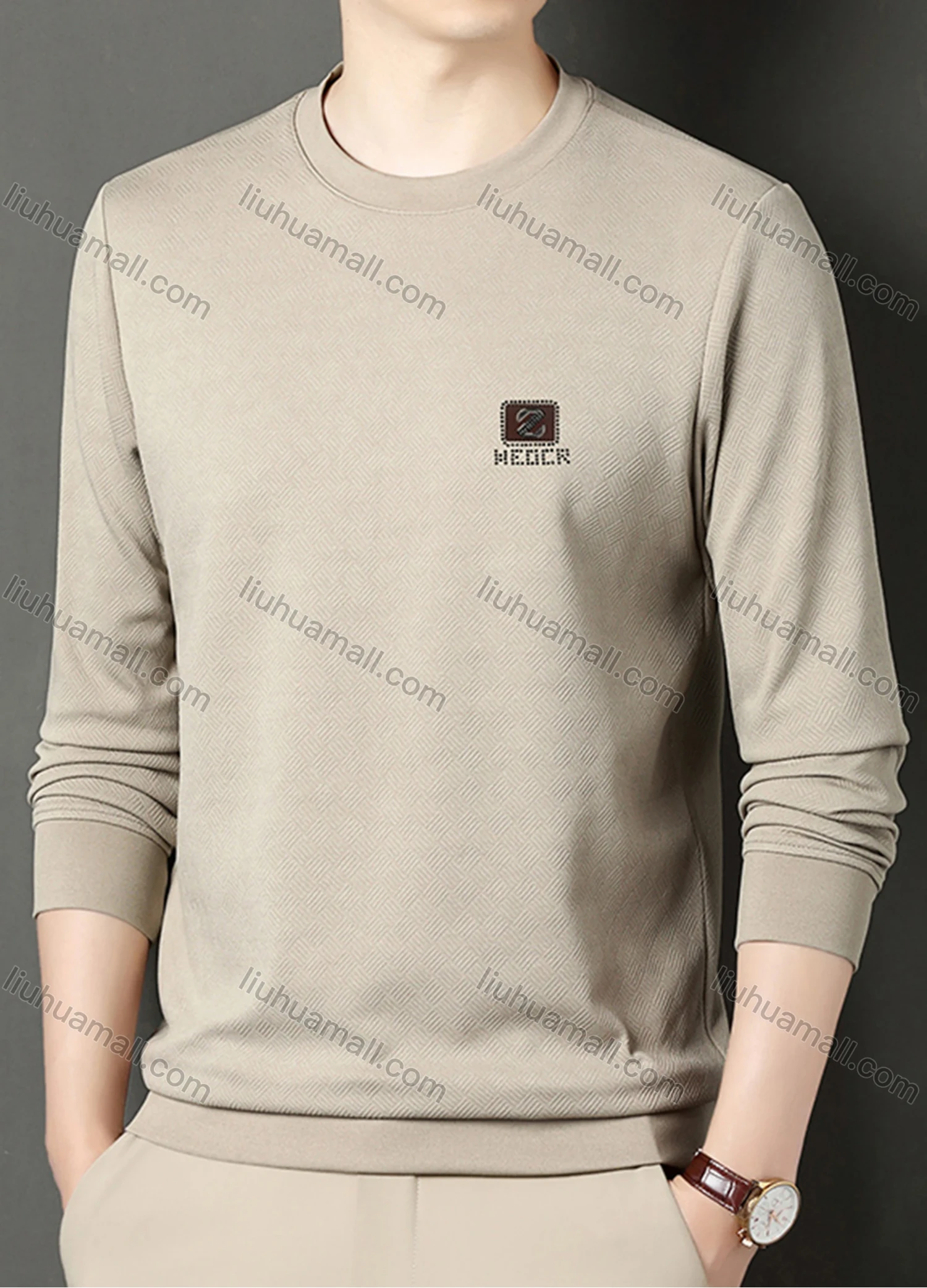 Wholesale Men's Casual Plain Basics Round Neck Long Sleeve Pullover Sweatshirt 2525# - Liuhuamall