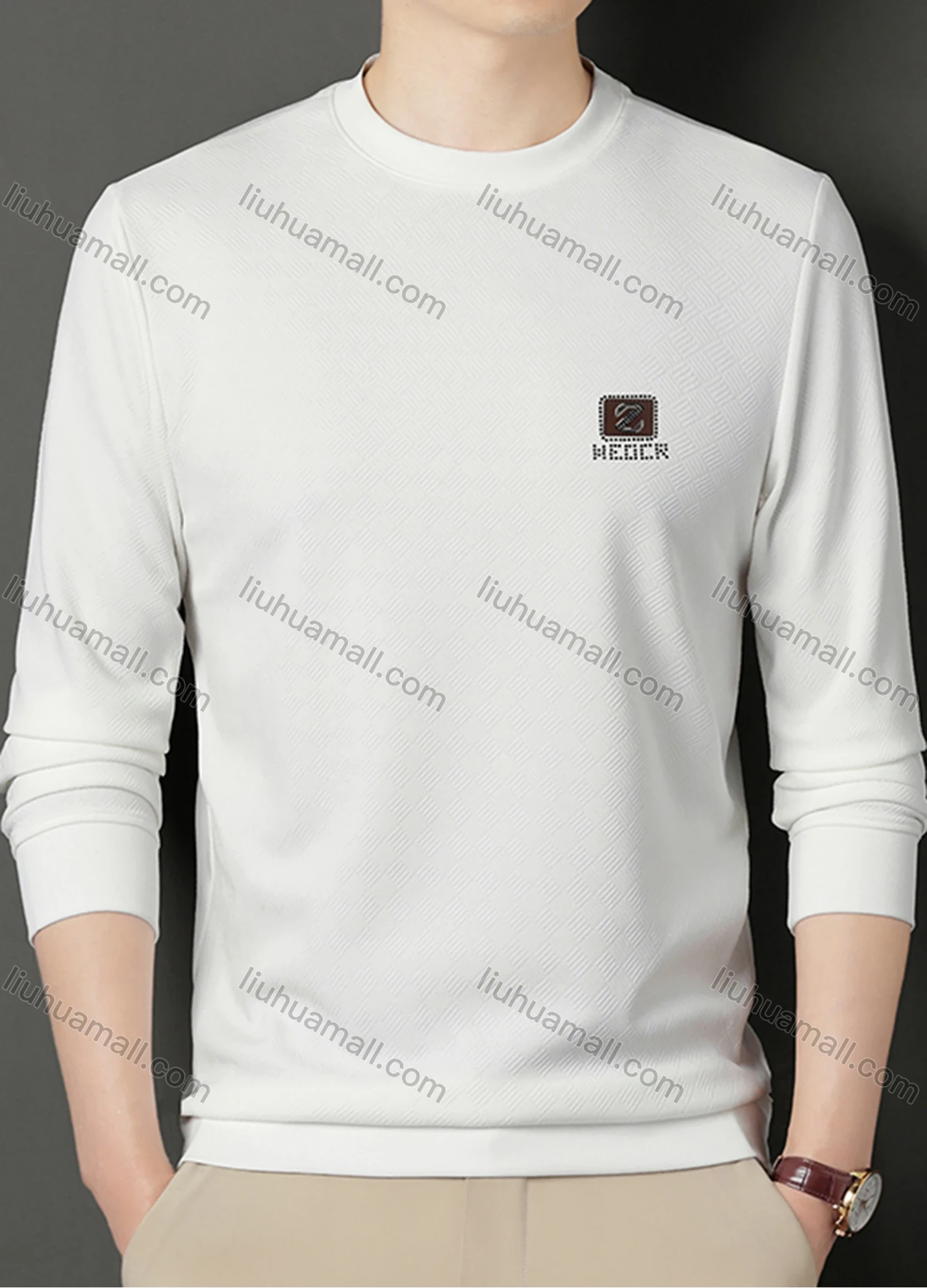 Wholesale Men's Casual Plain Basics Round Neck Long Sleeve Pullover Sweatshirt 2525# - Liuhuamall