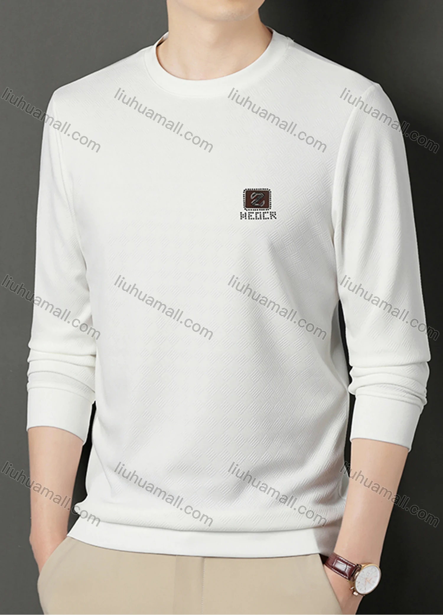 Wholesale Men's Casual Plain Basics Round Neck Long Sleeve Pullover Sweatshirt 2525# - Liuhuamall