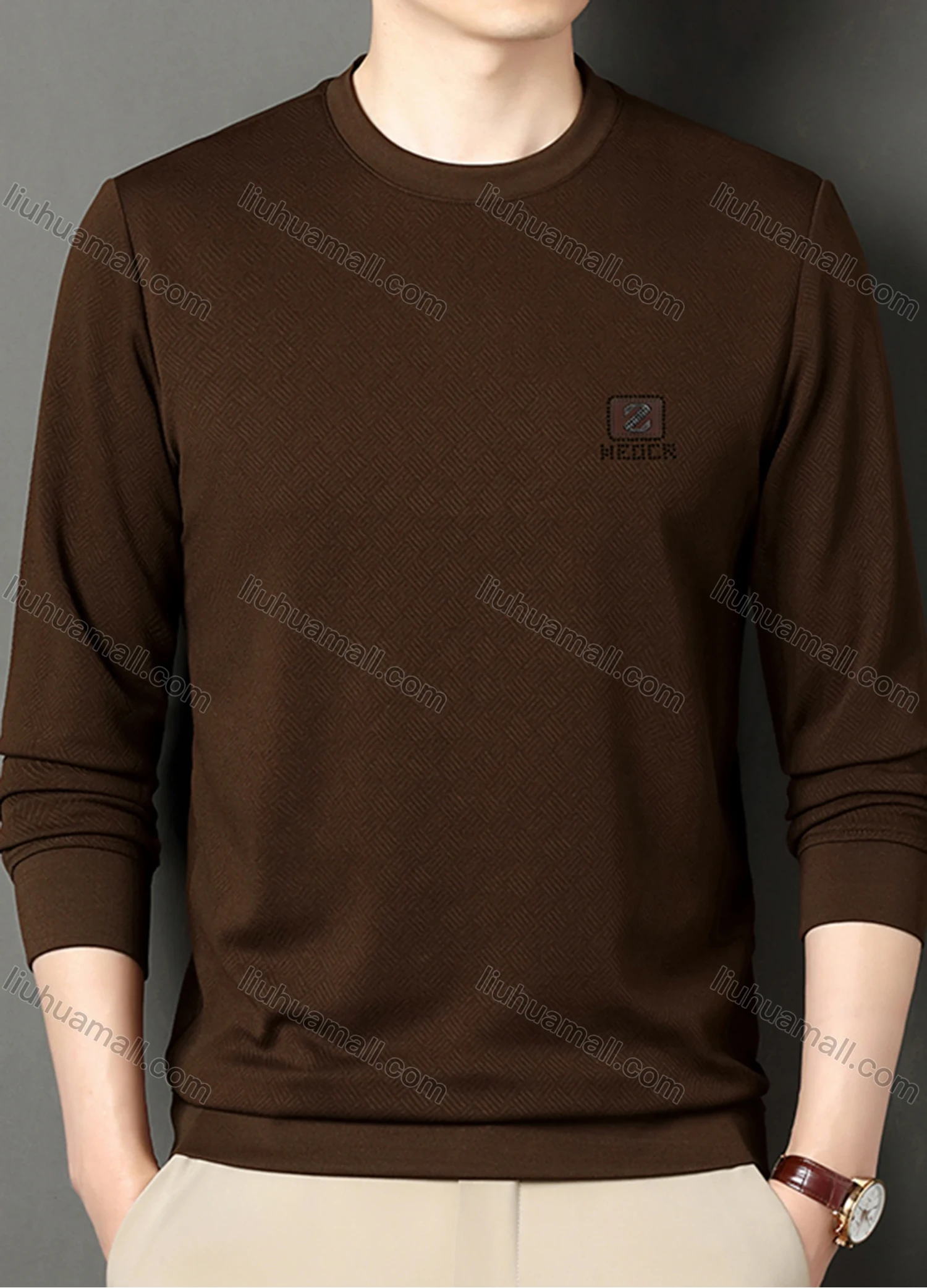 Wholesale Men's Casual Plain Basics Round Neck Long Sleeve Pullover Sweatshirt 2525# - Liuhuamall