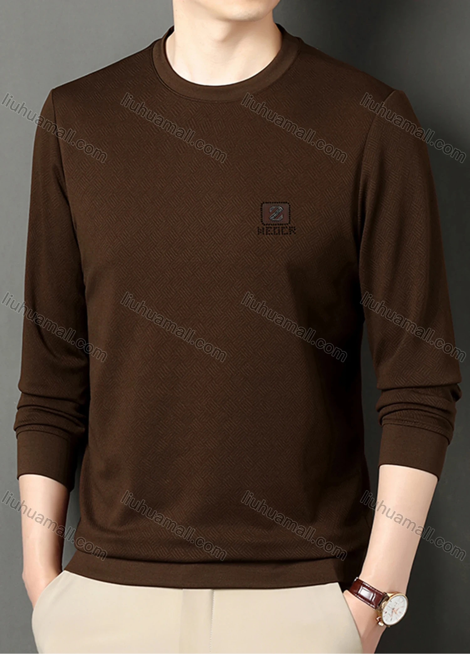 Wholesale Men's Casual Plain Basics Round Neck Long Sleeve Pullover Sweatshirt 2525# - Liuhuamall