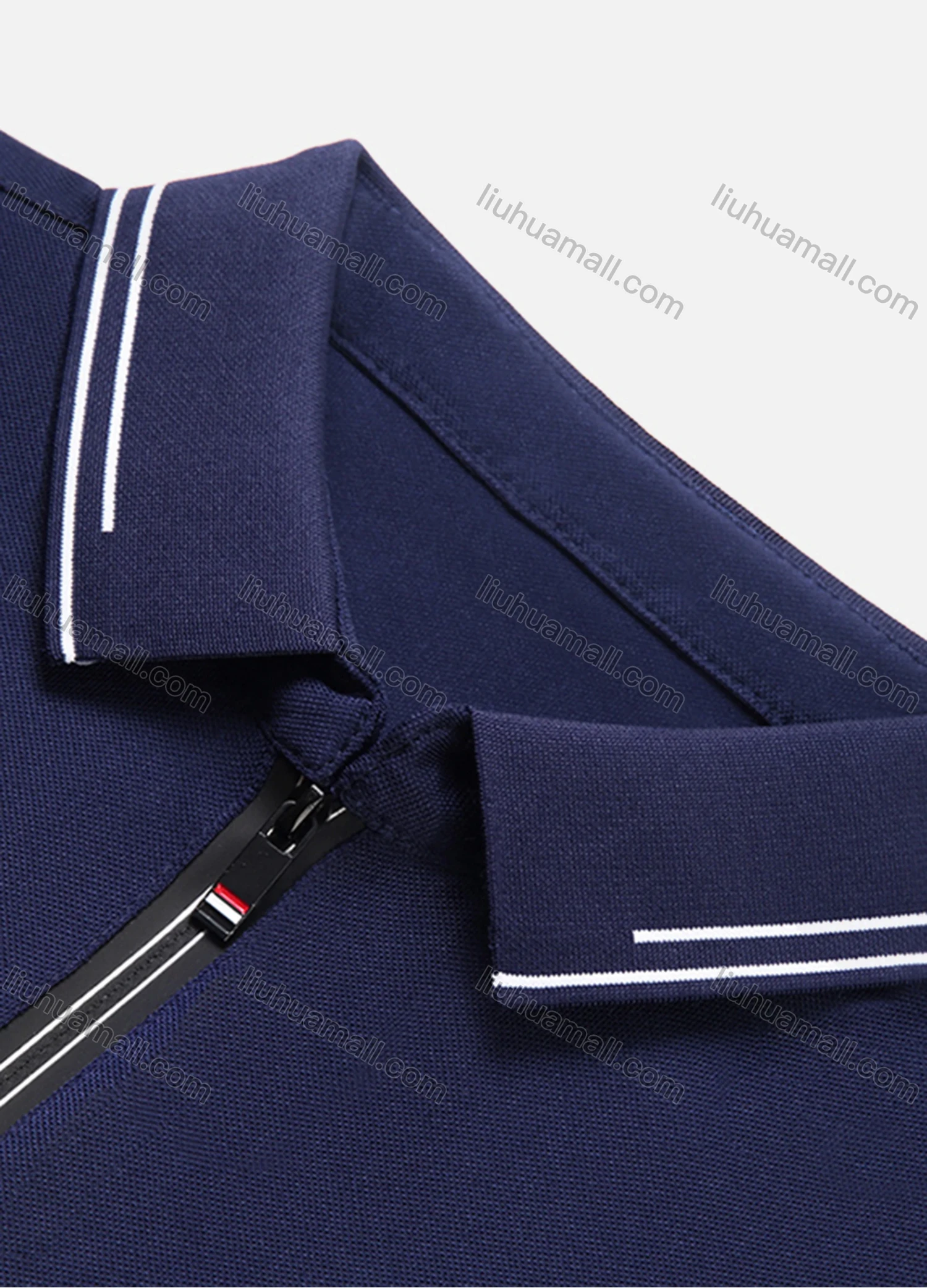 Wholesale Men's Casual Plain Collared Quarter Zip Striped Trim Long Sleeve Henley Shirt 6621# - Liuhuamall