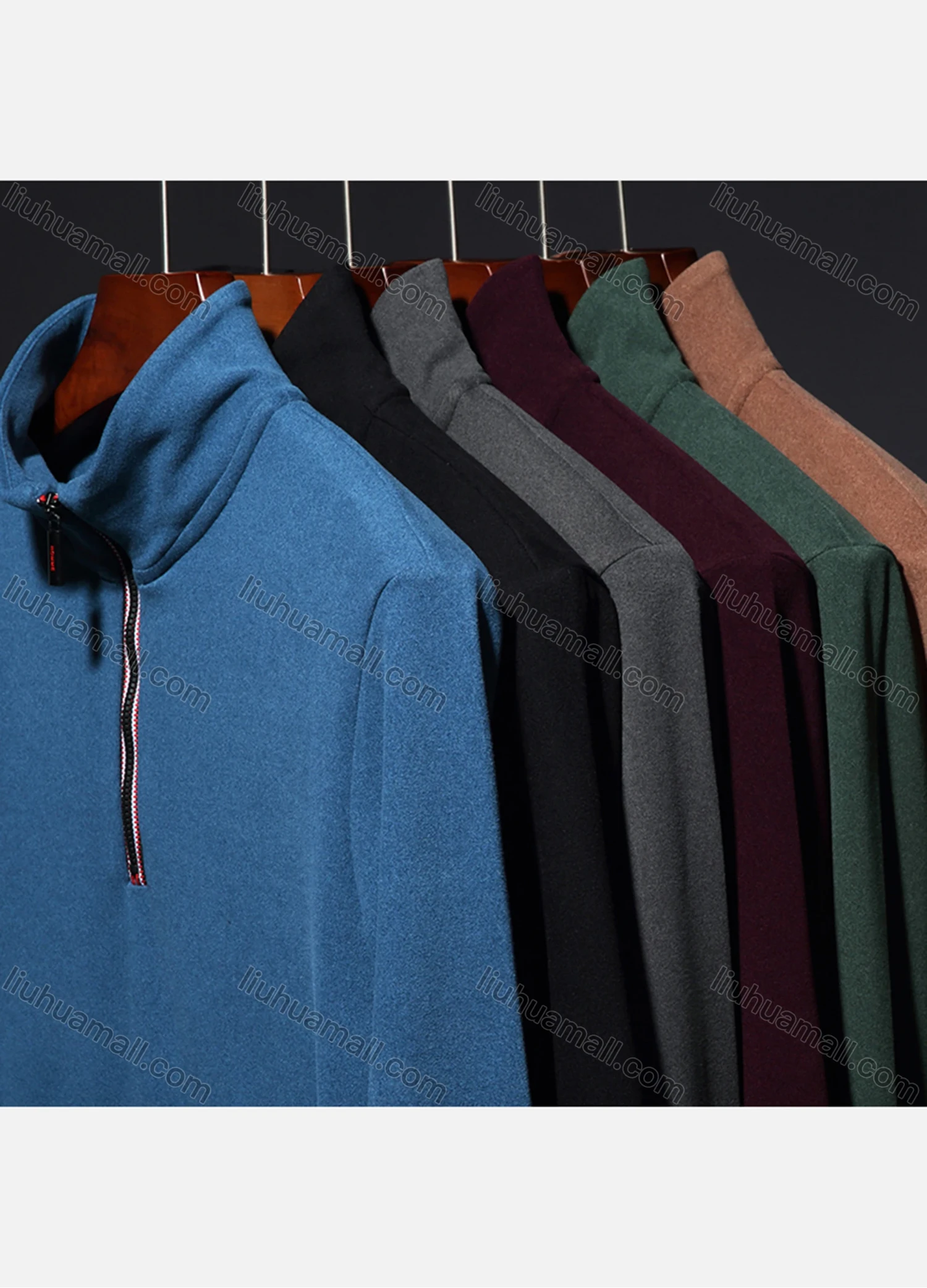 Wholesale Men's Casual Plain Stand Collar Quarter Zip Thermal Lined Long Sleeve Henley Shirt 6806# - Liuhuamall