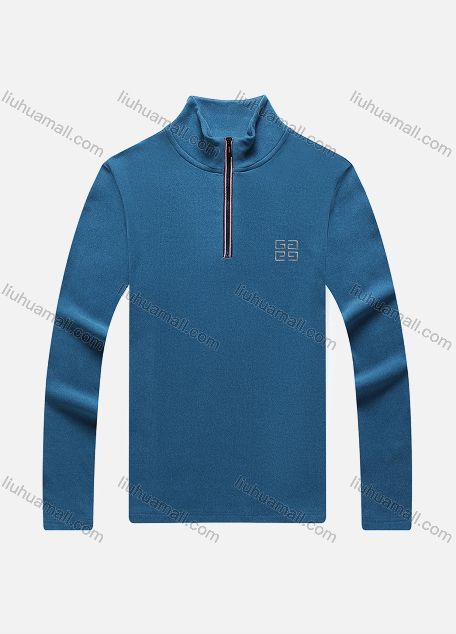 Wholesale Men's Casual Plain Stand Collar Quarter Zip Thermal Lined Long Sleeve Henley Shirt 6806# - Liuhuamall