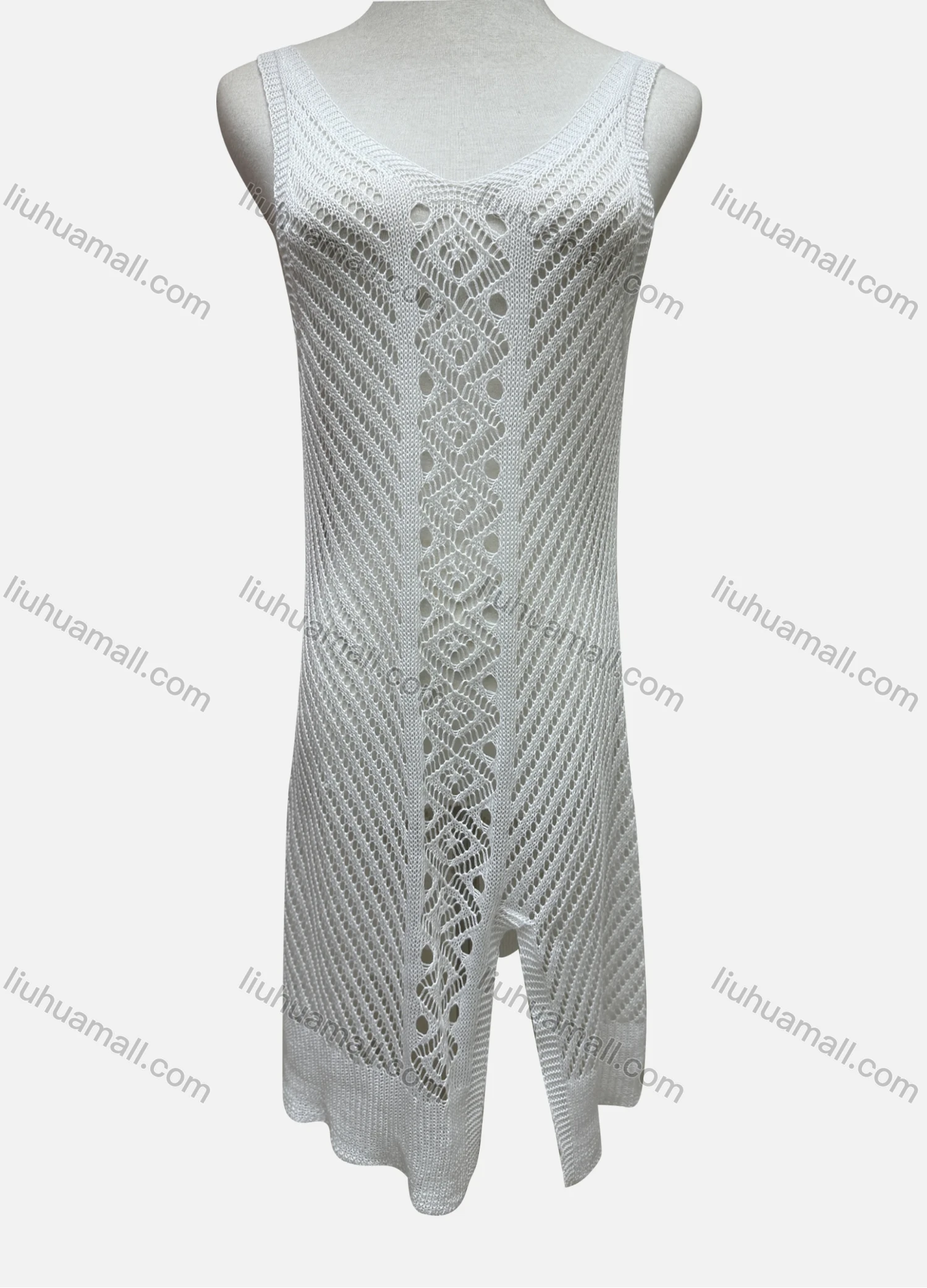 Wholesale Women's Vacation Plain Hollow Out Split Front Cover Up Tank Dress 2481# - Liuhuamall