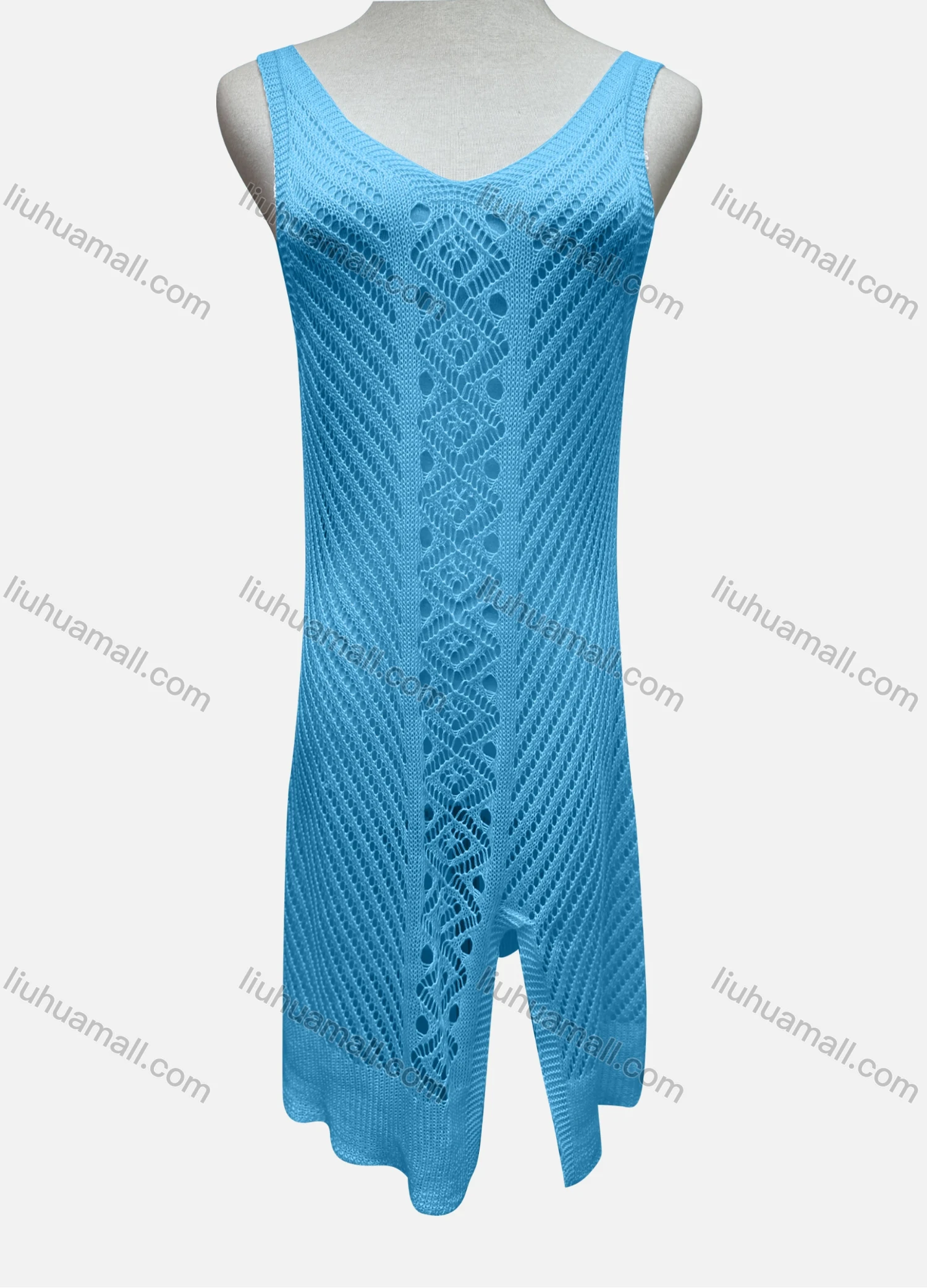 Wholesale Women's Vacation Plain Hollow Out Split Front Cover Up Tank Dress 2481# - Liuhuamall