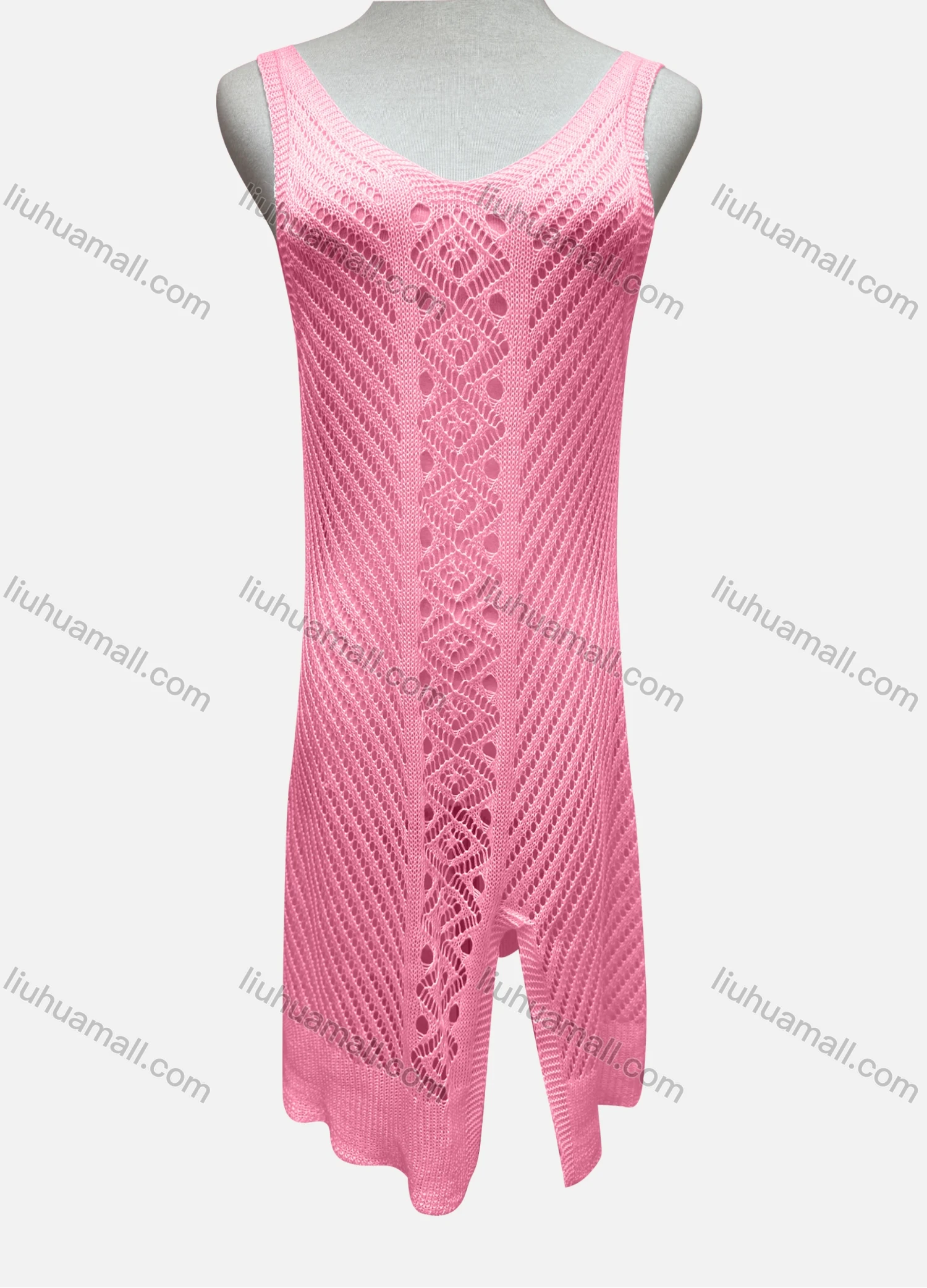 Wholesale Women's Vacation Plain Hollow Out Split Front Cover Up Tank Dress 2481# - Liuhuamall