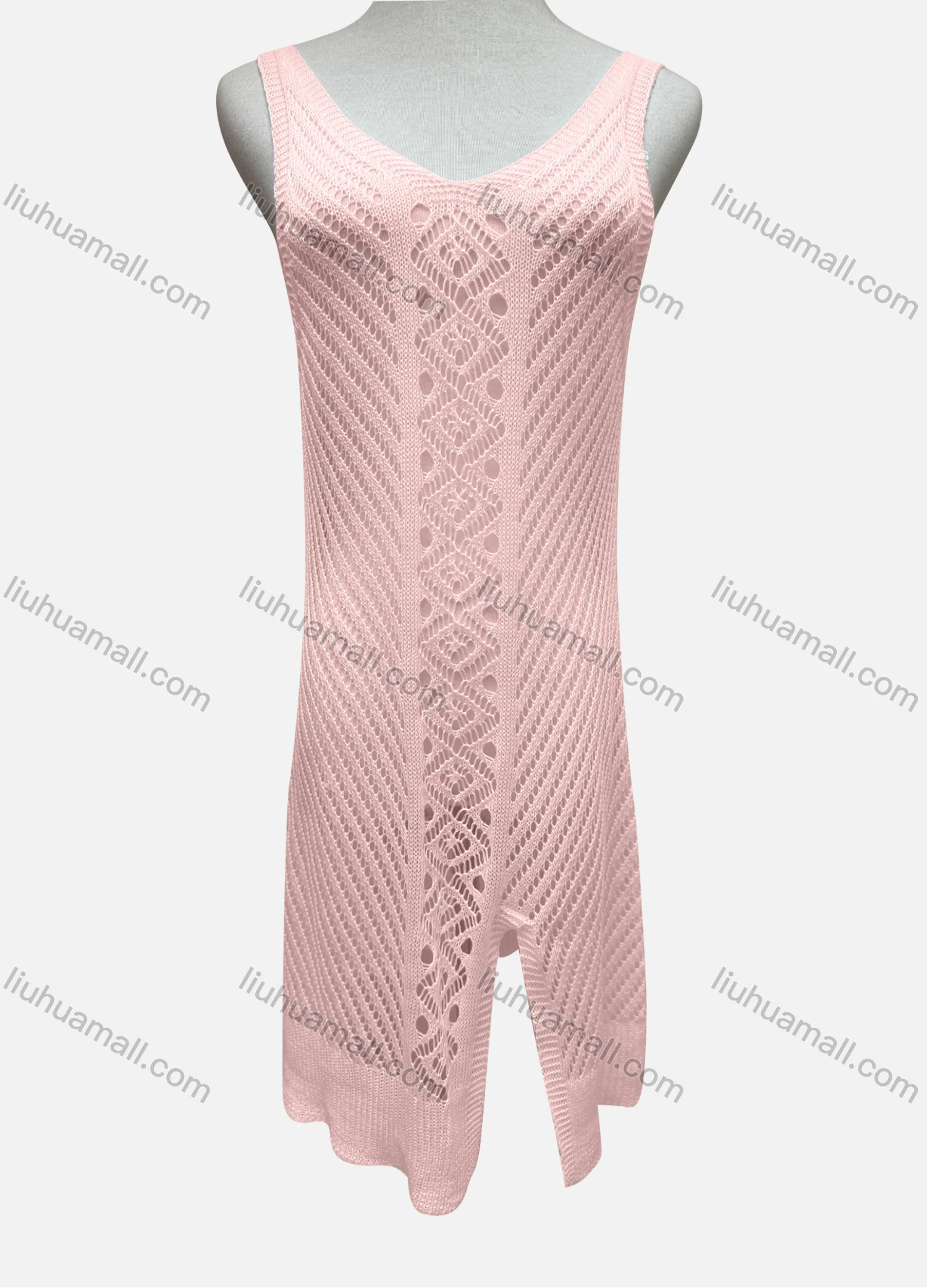 Wholesale Women's Vacation Plain Hollow Out Split Front Cover Up Tank Dress 2481# - Liuhuamall