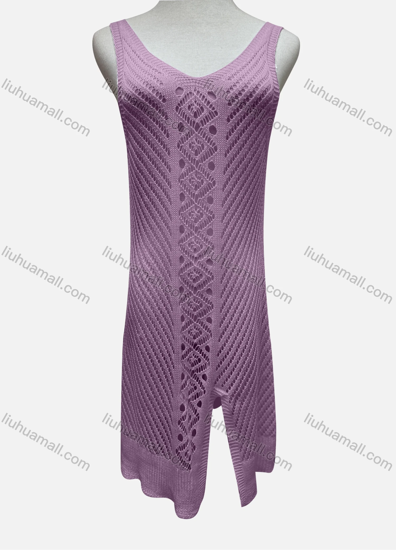 Wholesale Women's Vacation Plain Hollow Out Split Front Cover Up Tank Dress 2481# - Liuhuamall