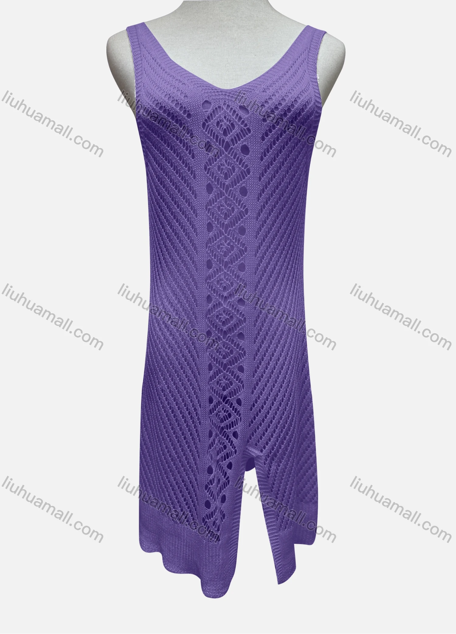 Wholesale Women's Vacation Plain Hollow Out Split Front Cover Up Tank Dress 2481# - Liuhuamall