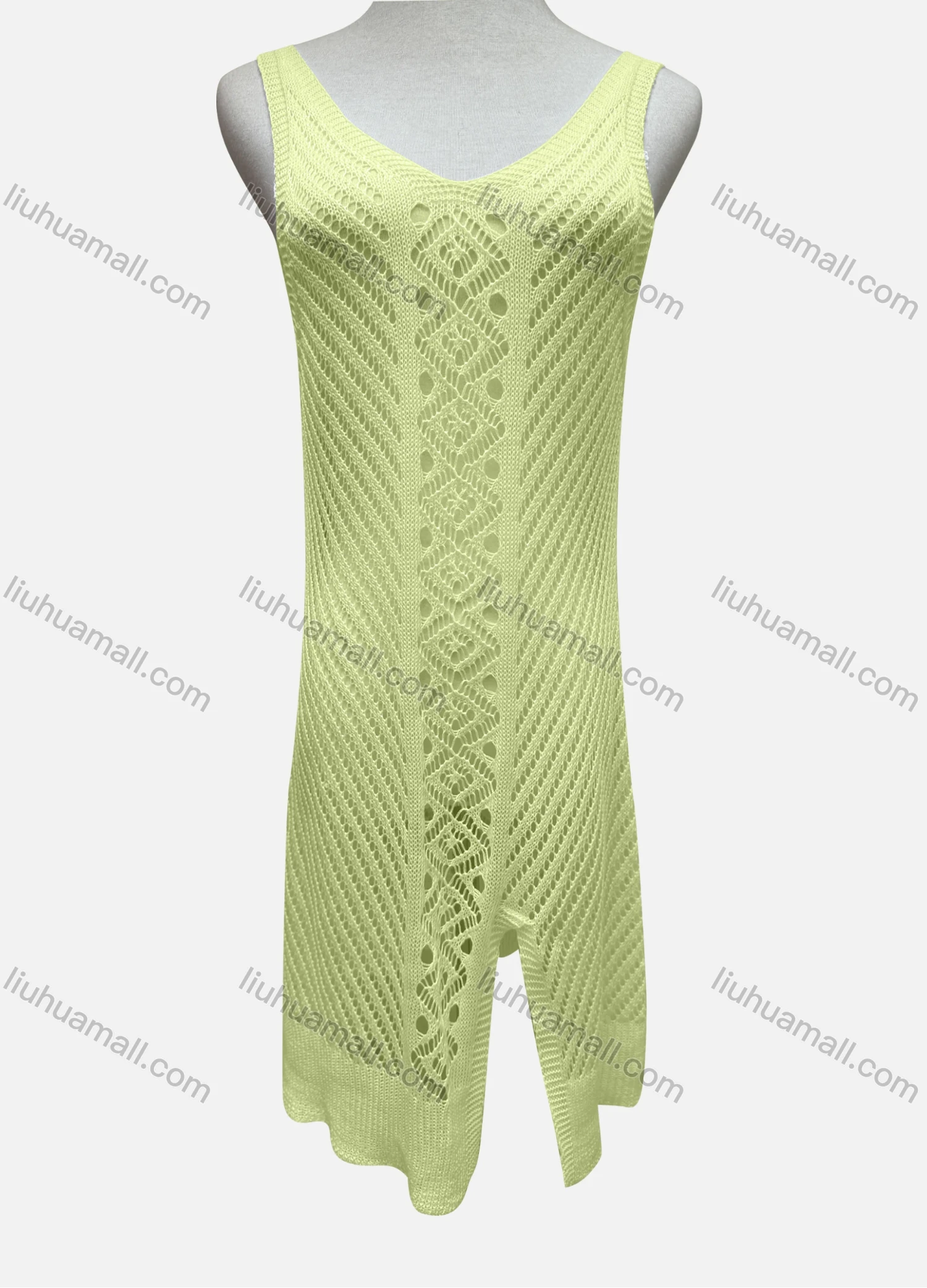 Wholesale Women's Vacation Plain Hollow Out Split Front Cover Up Tank Dress 2481# - Liuhuamall