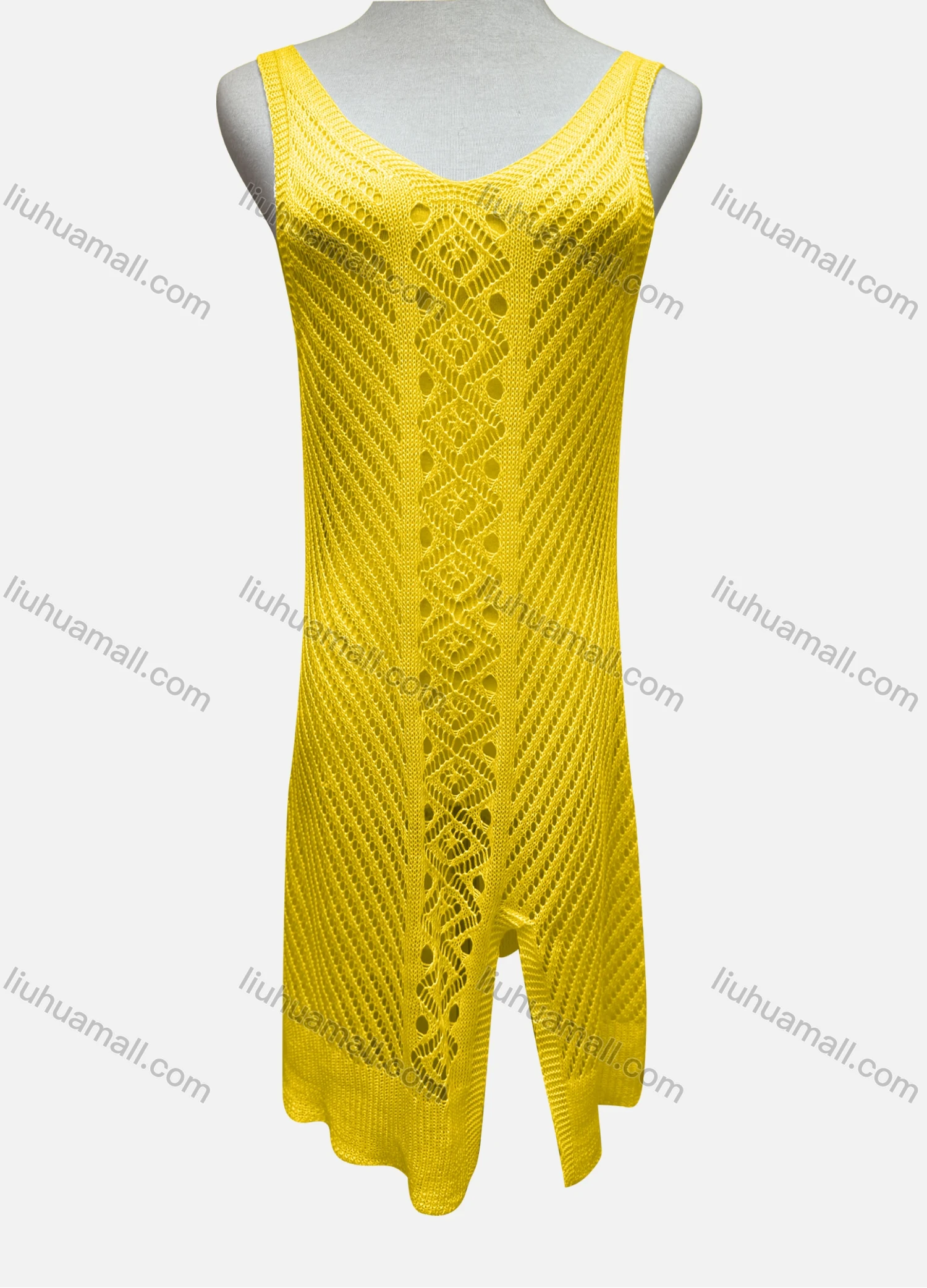 Wholesale Women's Vacation Plain Hollow Out Split Front Cover Up Tank Dress 2481# - Liuhuamall