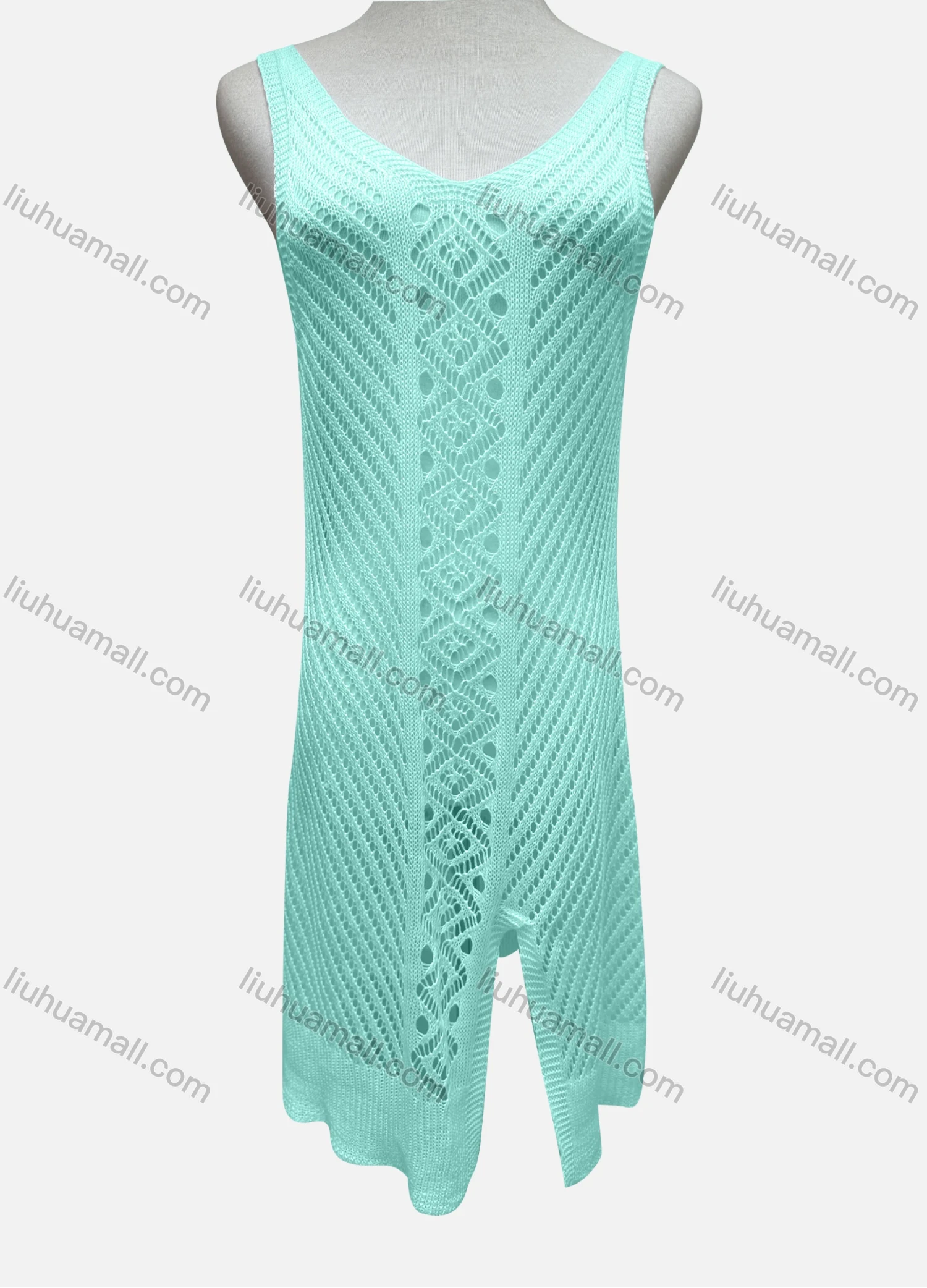 Wholesale Women's Vacation Plain Hollow Out Split Front Cover Up Tank Dress 2481# - Liuhuamall