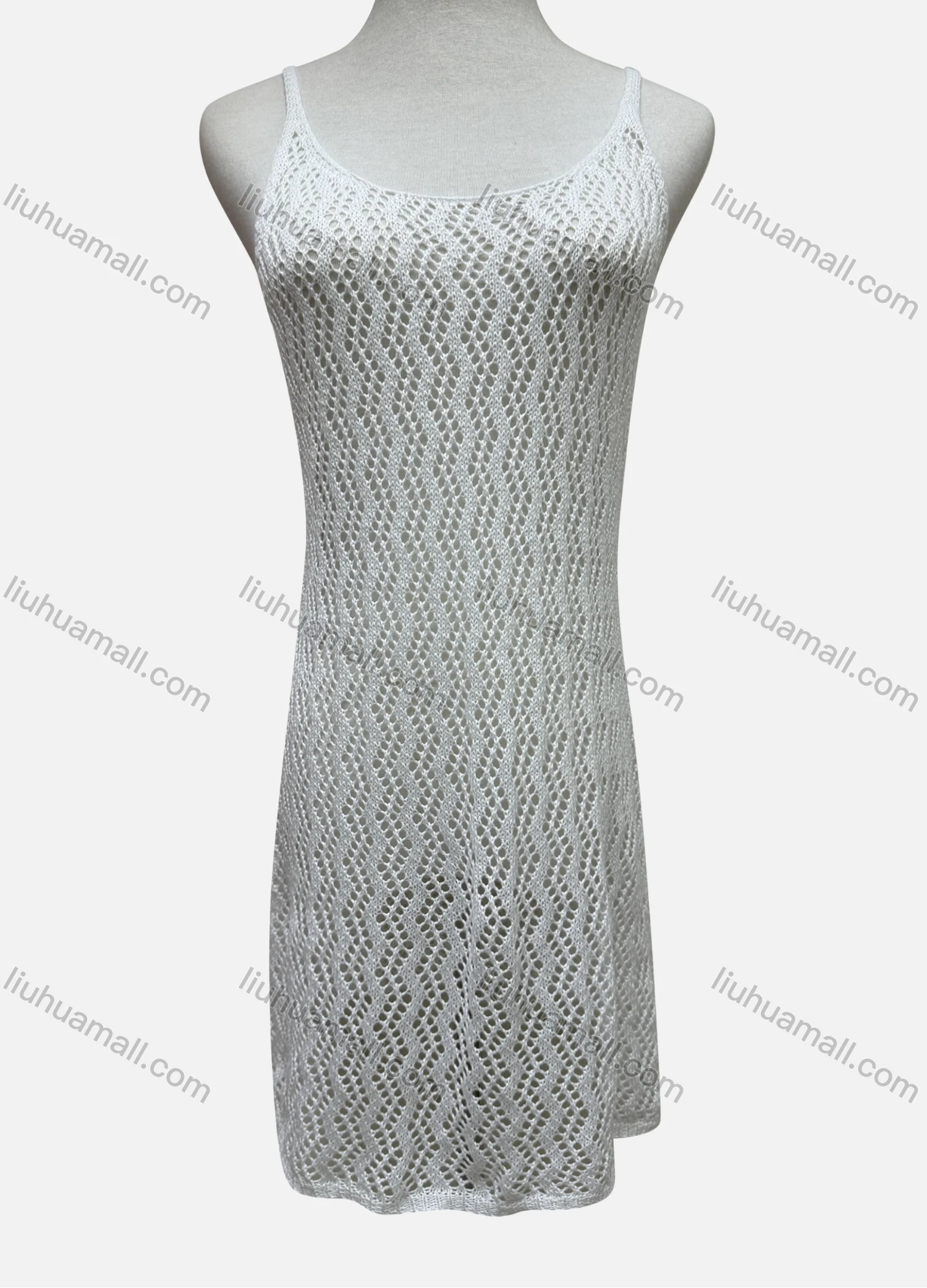 Wholesale Women's Vacation Plain Hollow Out Open Back Lace Up Cover Up Cami Dress 2483# - Liuhuamall