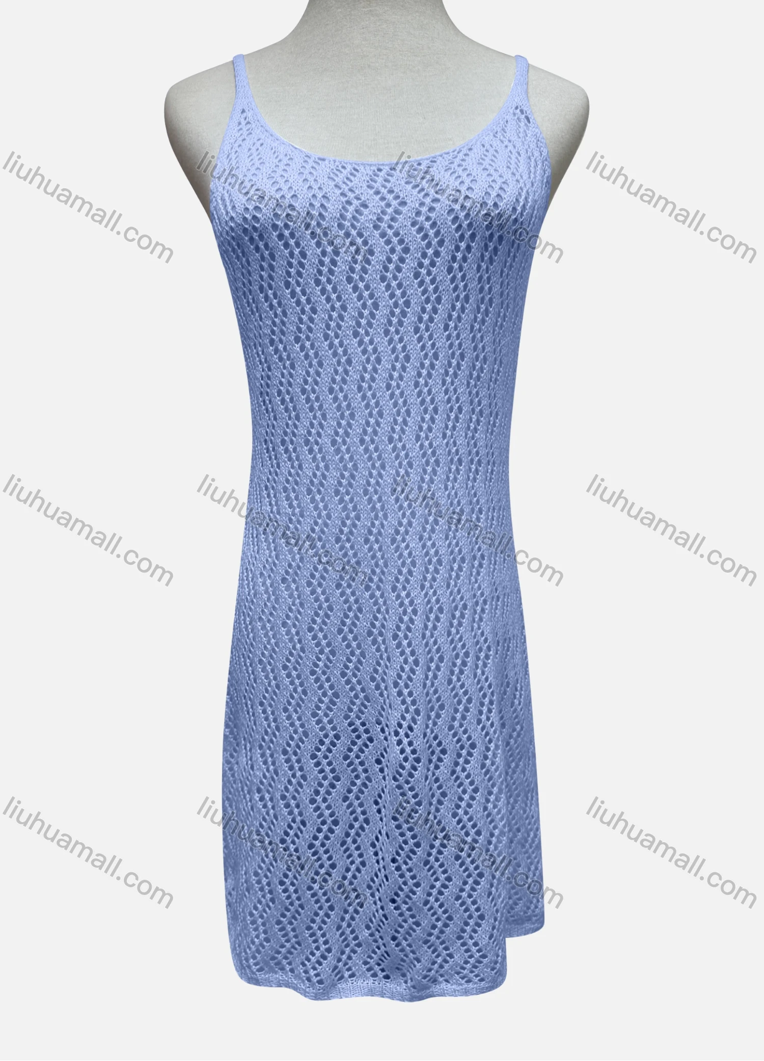 Wholesale Women's Vacation Plain Hollow Out Open Back Lace Up Cover Up Cami Dress 2483# - Liuhuamall