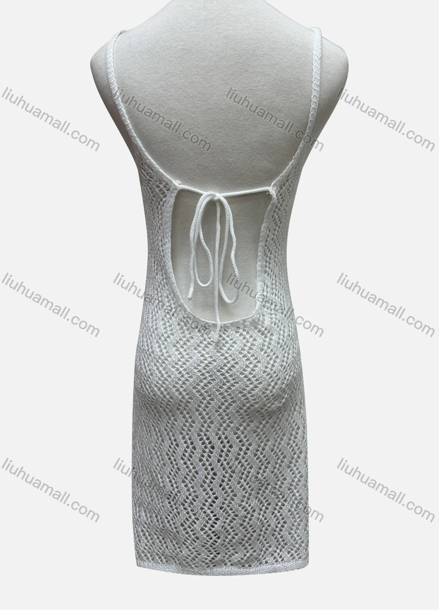 Wholesale Women's Vacation Plain Hollow Out Open Back Lace Up Cover Up Cami Dress 2483# - Liuhuamall