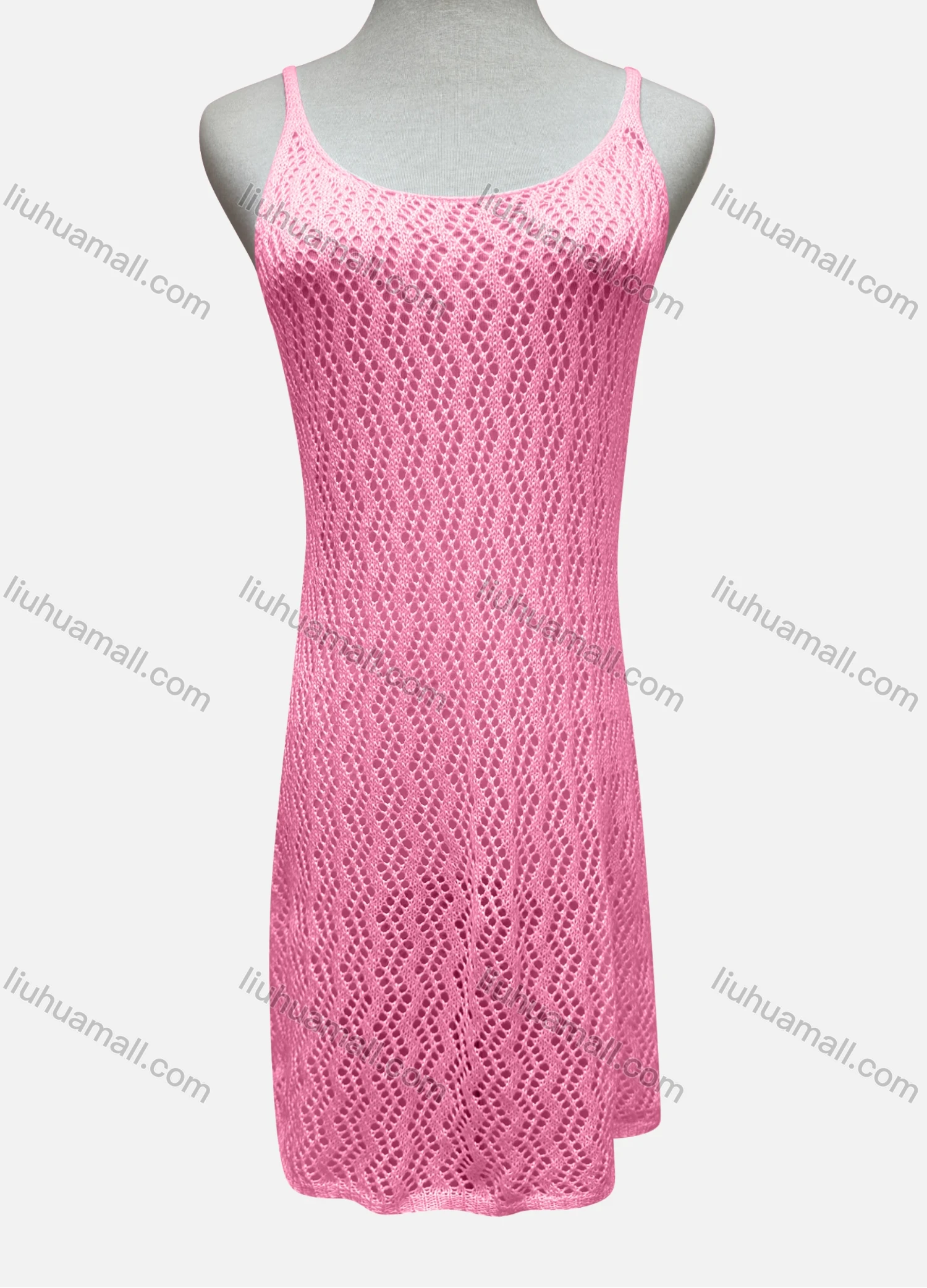 Wholesale Women's Vacation Plain Hollow Out Open Back Lace Up Cover Up Cami Dress 2483# - Liuhuamall