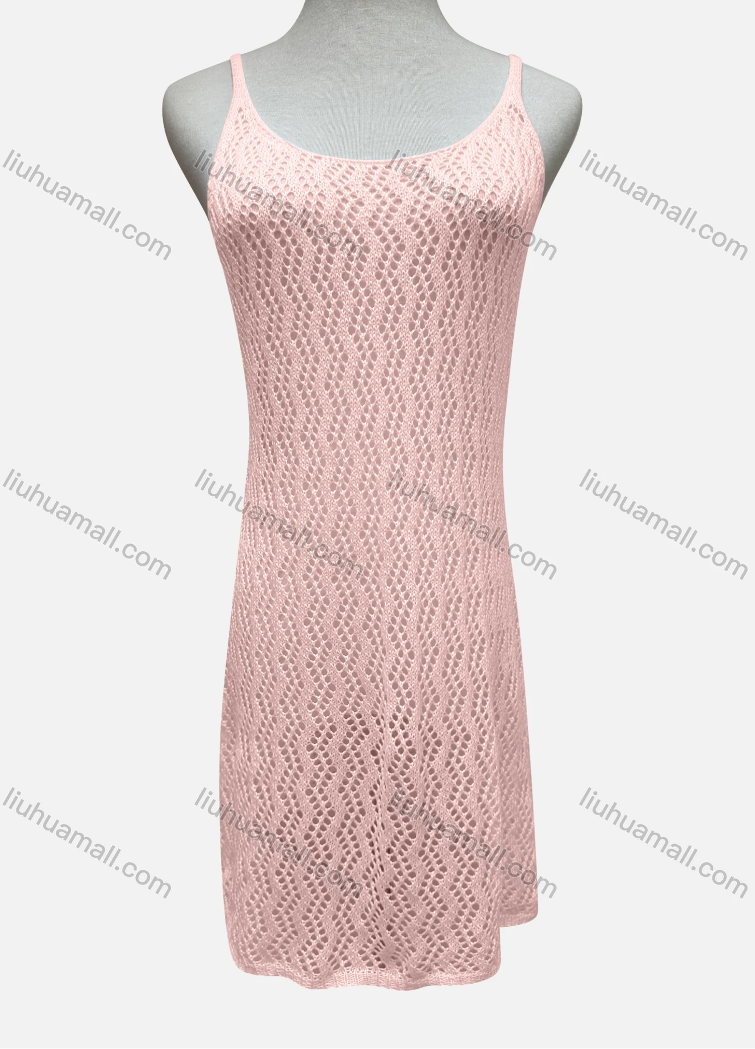 Wholesale Women's Vacation Plain Hollow Out Open Back Lace Up Cover Up Cami Dress 2483# - Liuhuamall