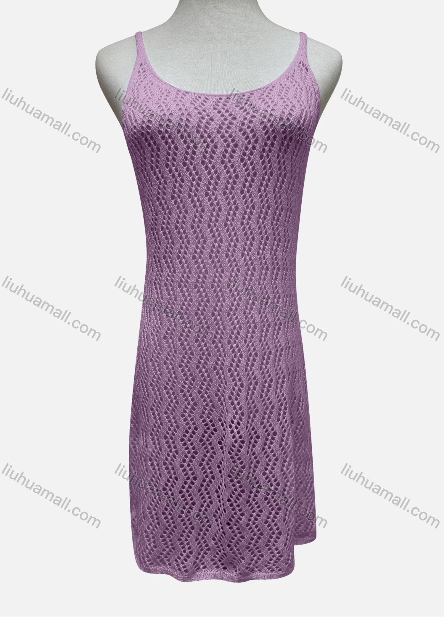 Wholesale Women's Vacation Plain Hollow Out Open Back Lace Up Cover Up Cami Dress 2483# - Liuhuamall