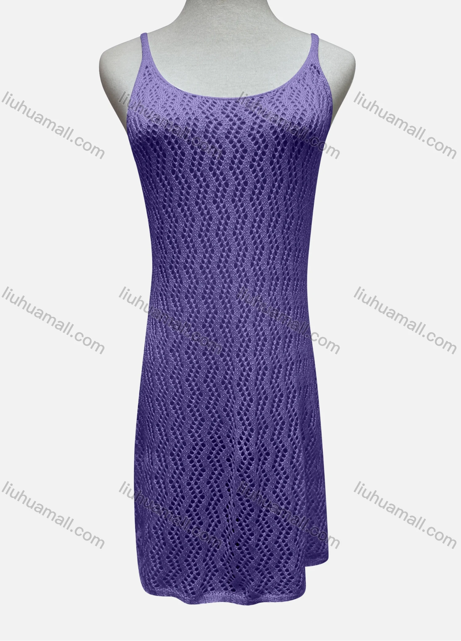 Wholesale Women's Vacation Plain Hollow Out Open Back Lace Up Cover Up Cami Dress 2483# - Liuhuamall