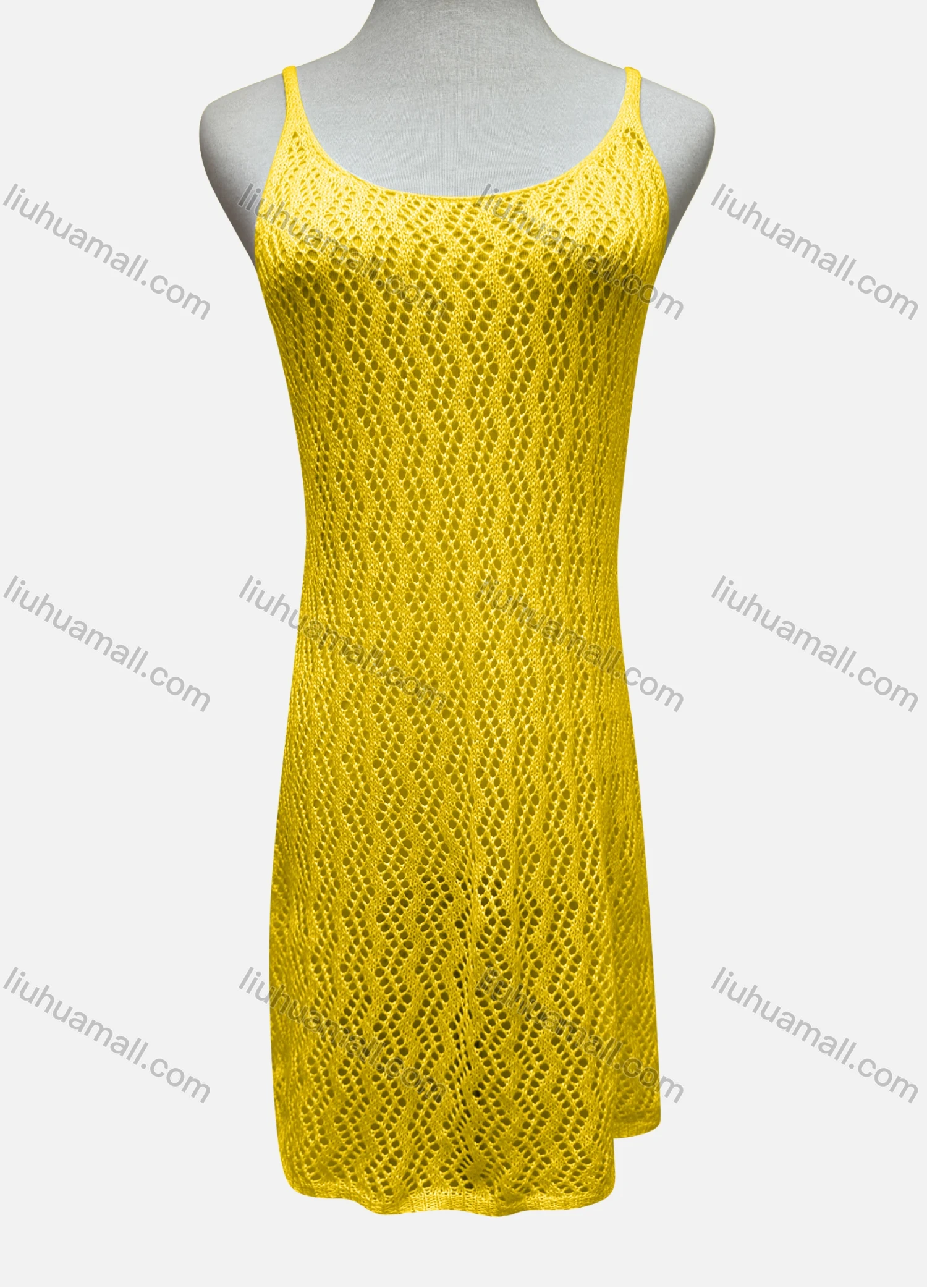 Wholesale Women's Vacation Plain Hollow Out Open Back Lace Up Cover Up Cami Dress 2483# - Liuhuamall