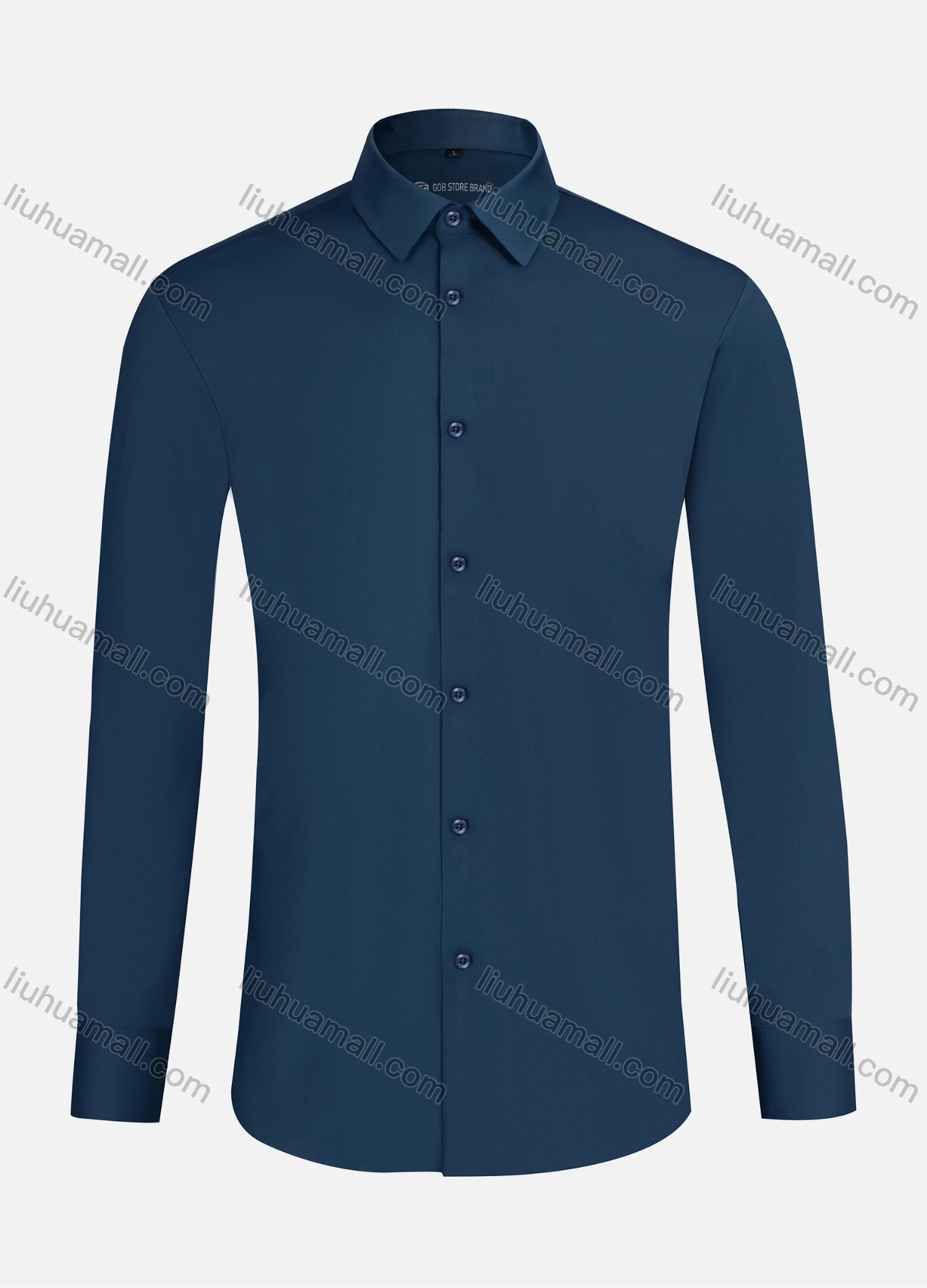 Wholesale Men's Business Collared Plain Button Down Long Sleeve Curved Hem Shirt 1# - Liuhuamall