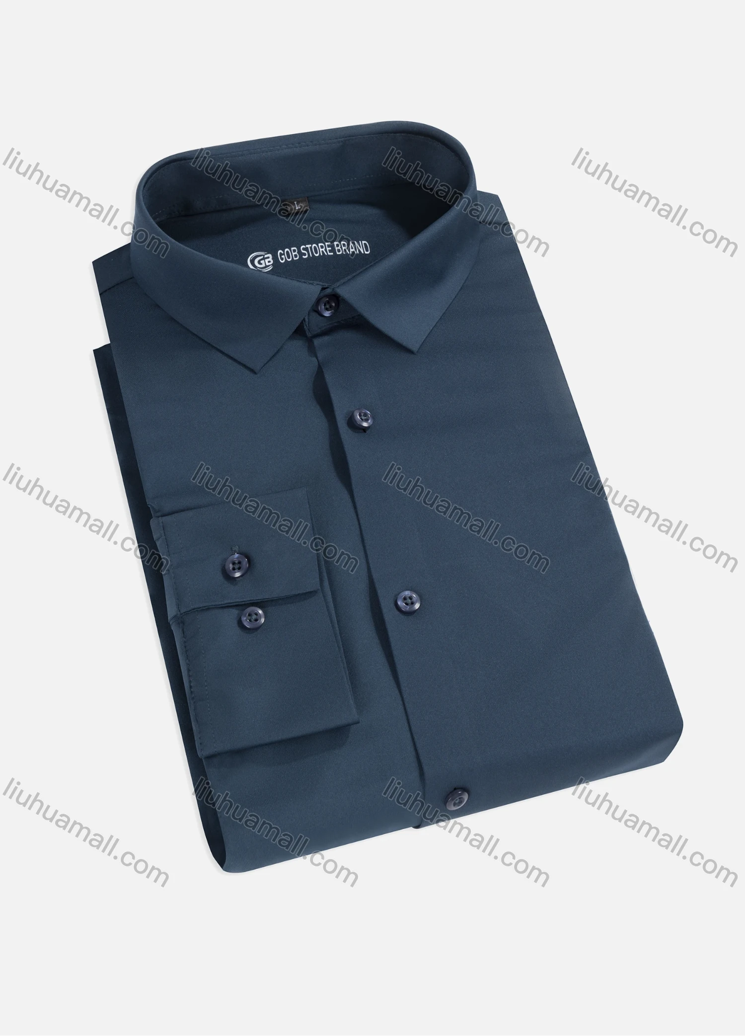Wholesale Men's Business Collared Plain Button Down Long Sleeve Curved Hem Shirt 1# - Liuhuamall