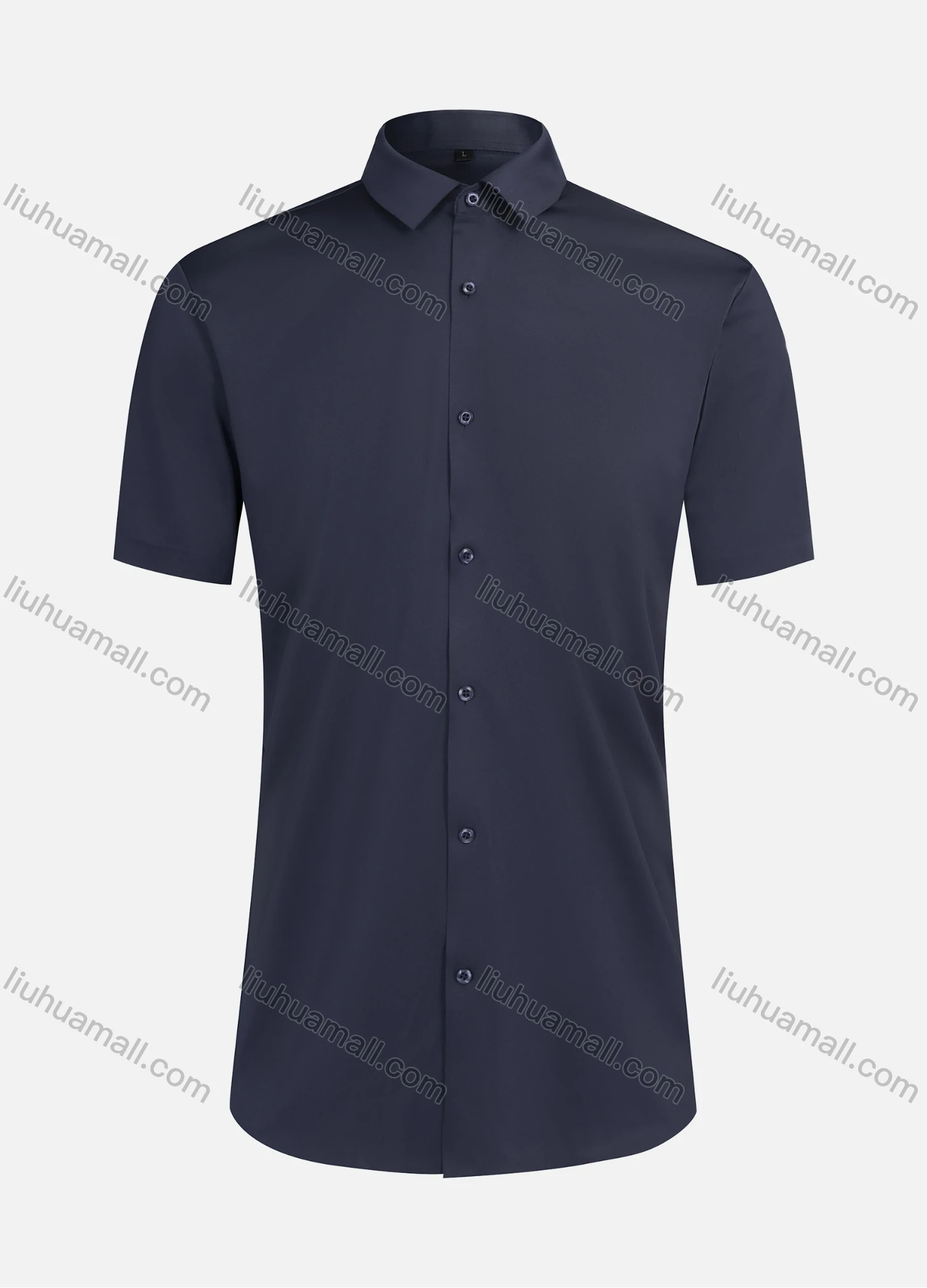 Wholesale Men's Business Collared Plain Button Down Short Sleeve Curved Hem Shirt 3# - Liuhuamall
