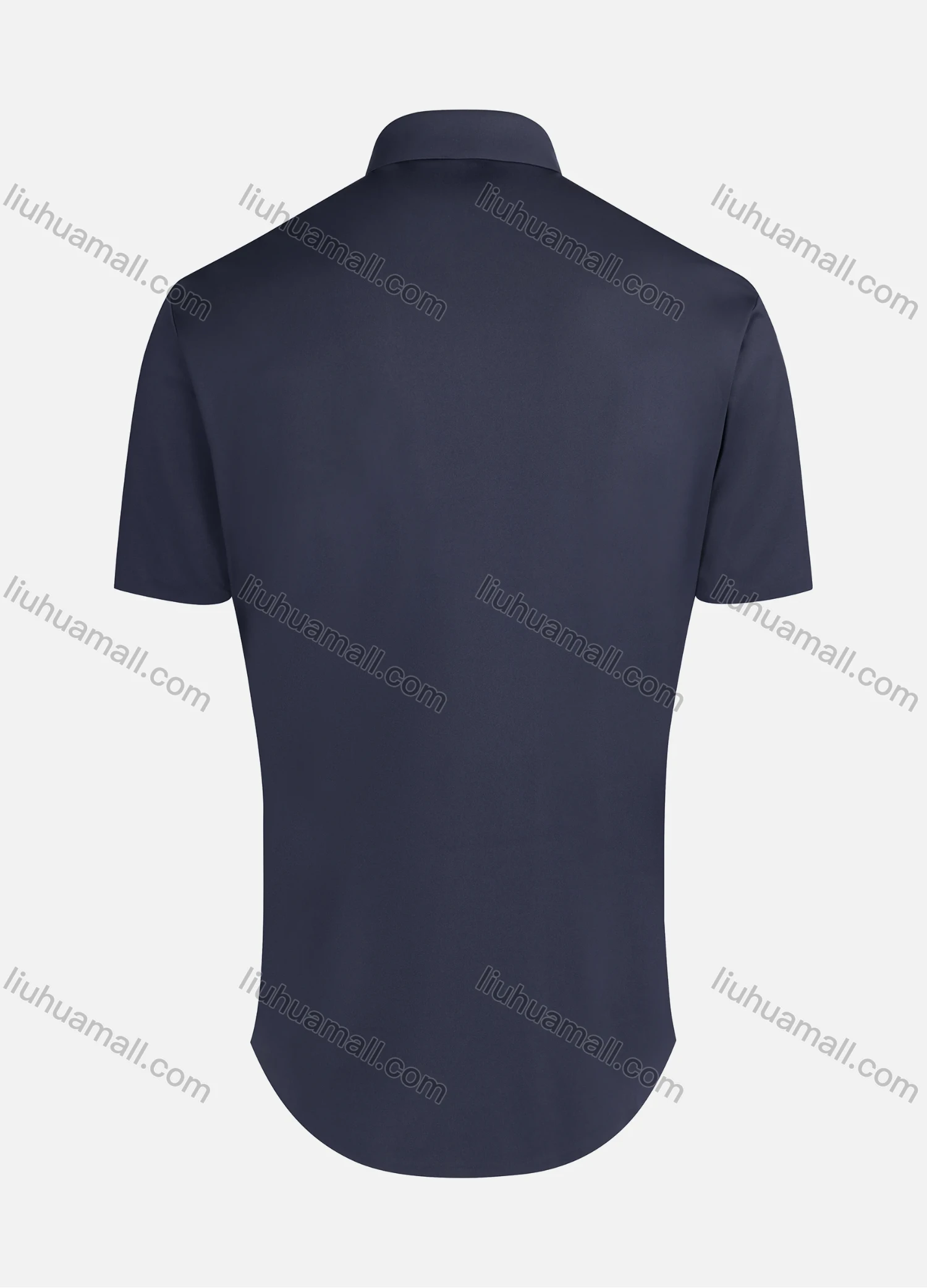 Wholesale Men's Business Collared Plain Button Down Short Sleeve Curved Hem Shirt 3# - Liuhuamall