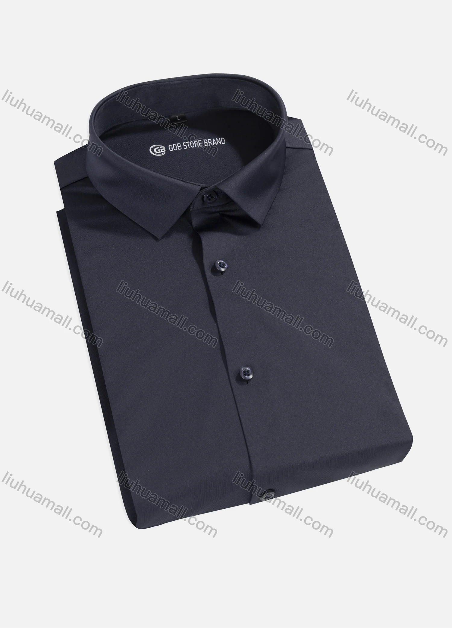 Wholesale Men's Business Collared Plain Button Down Short Sleeve Curved Hem Shirt 3# - Liuhuamall