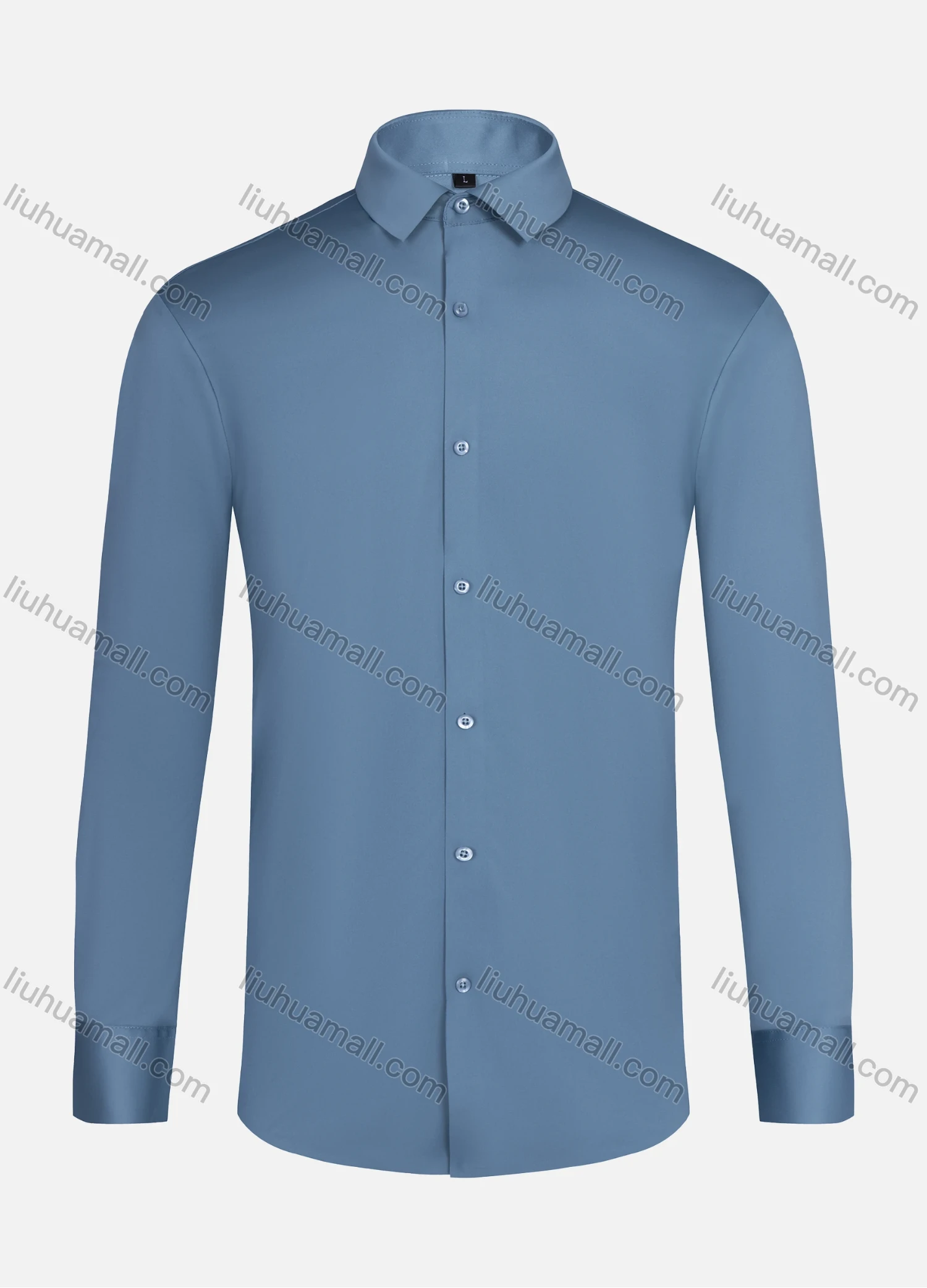 Wholesale Men's Formal Collared Plain Button Down Long Sleeve Curved Hem Shirt 5# - Liuhuamall