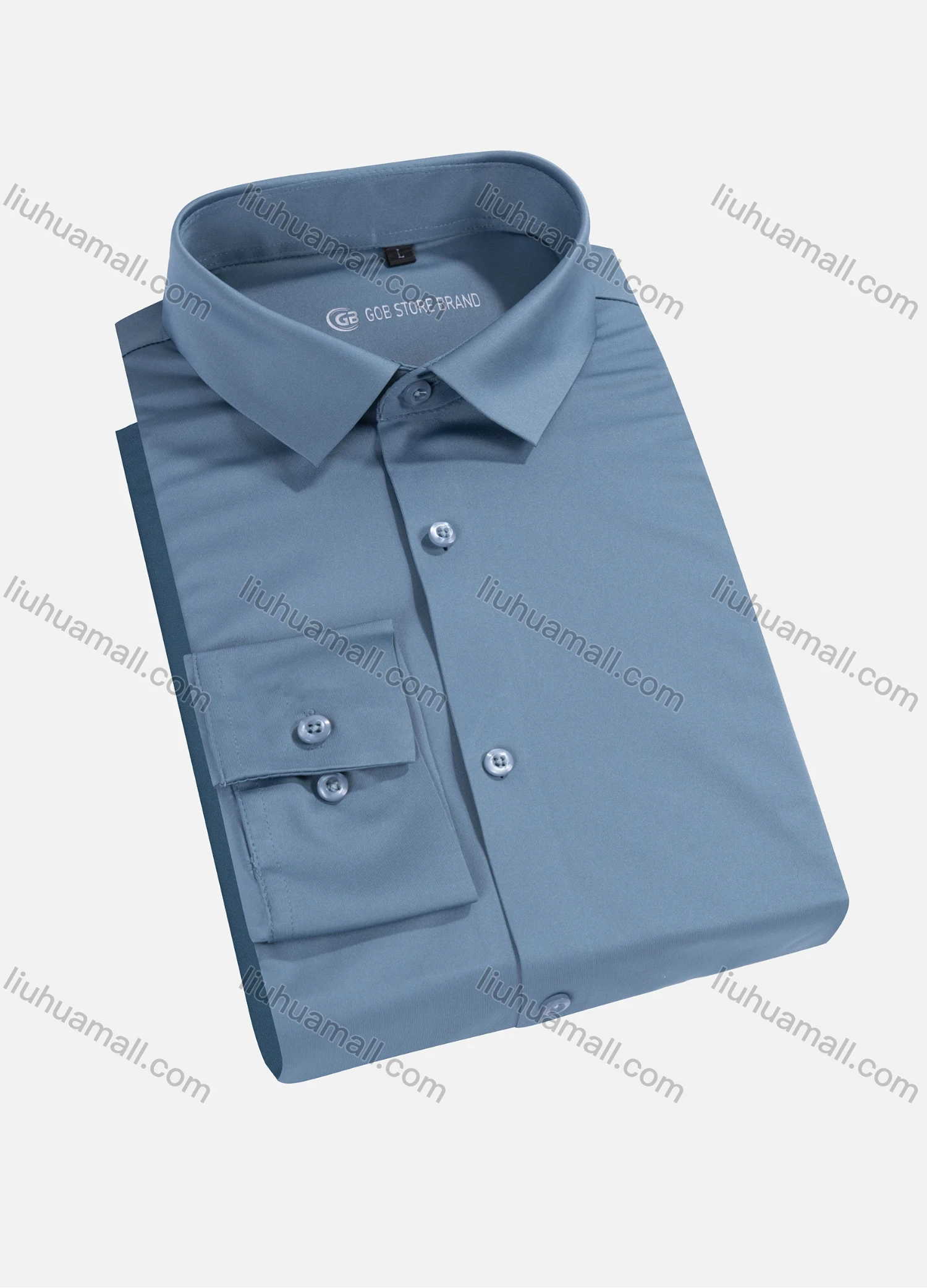 Wholesale Men's Formal Collared Plain Button Down Long Sleeve Curved Hem Shirt 5# - Liuhuamall