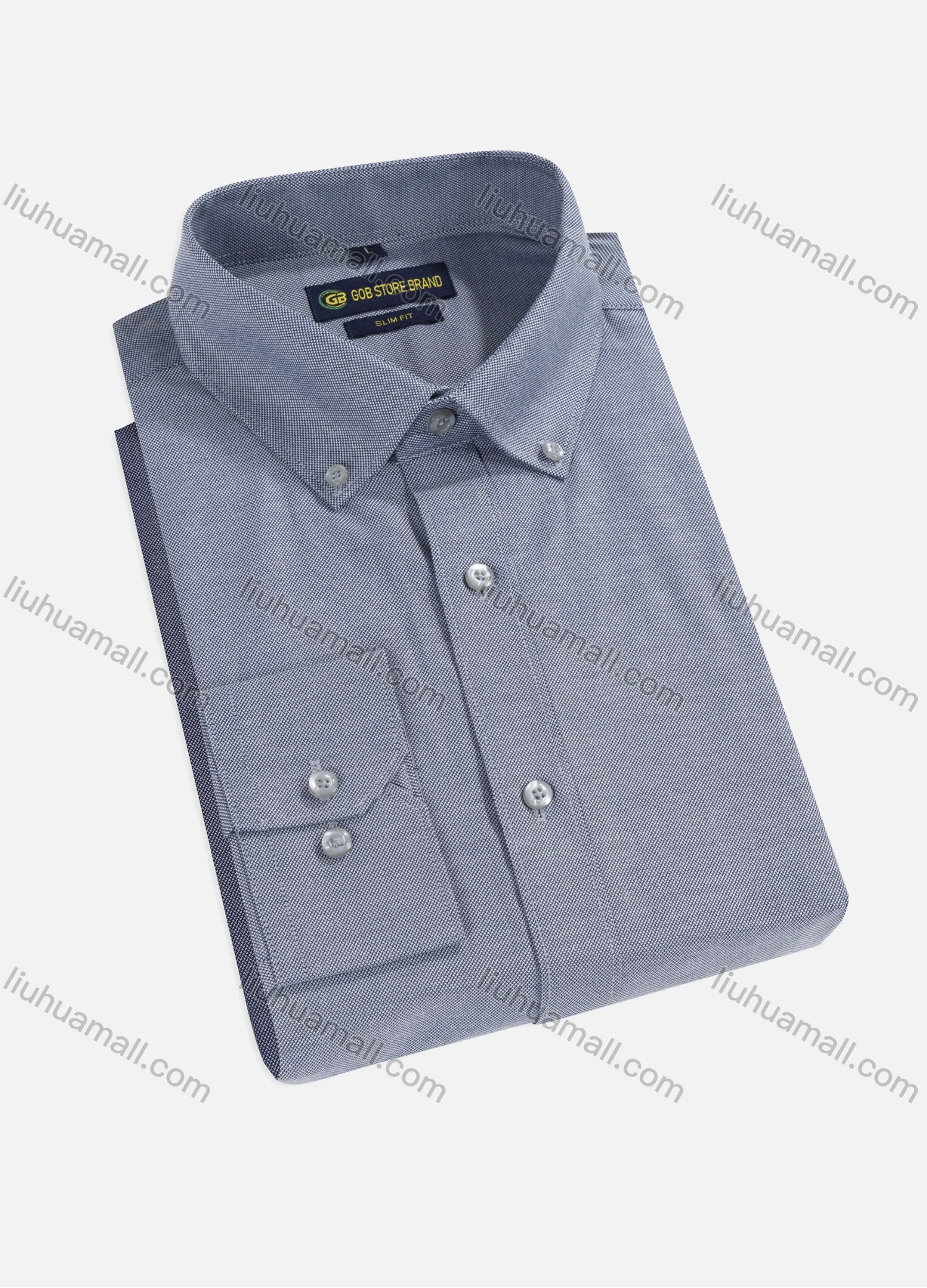 Wholesale Men's Business Collared Plain Button Down Long Sleeve Curved Hem Shirt 150-9# - Liuhuamall