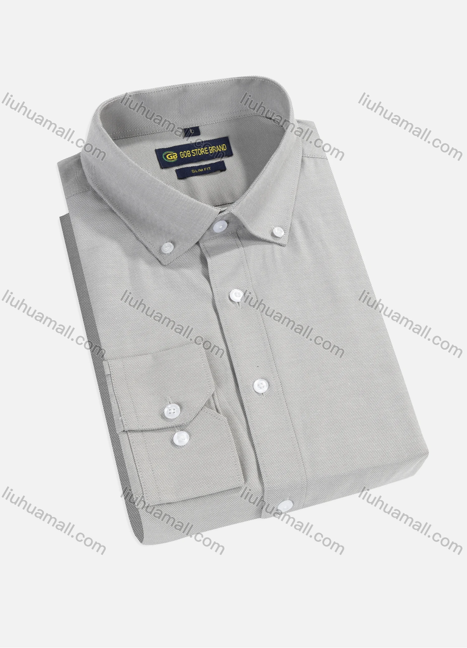 Wholesale Men's Business Collared Plain Button Down Long Sleeve Curved Hem Shirt 150-26# - Liuhuamall