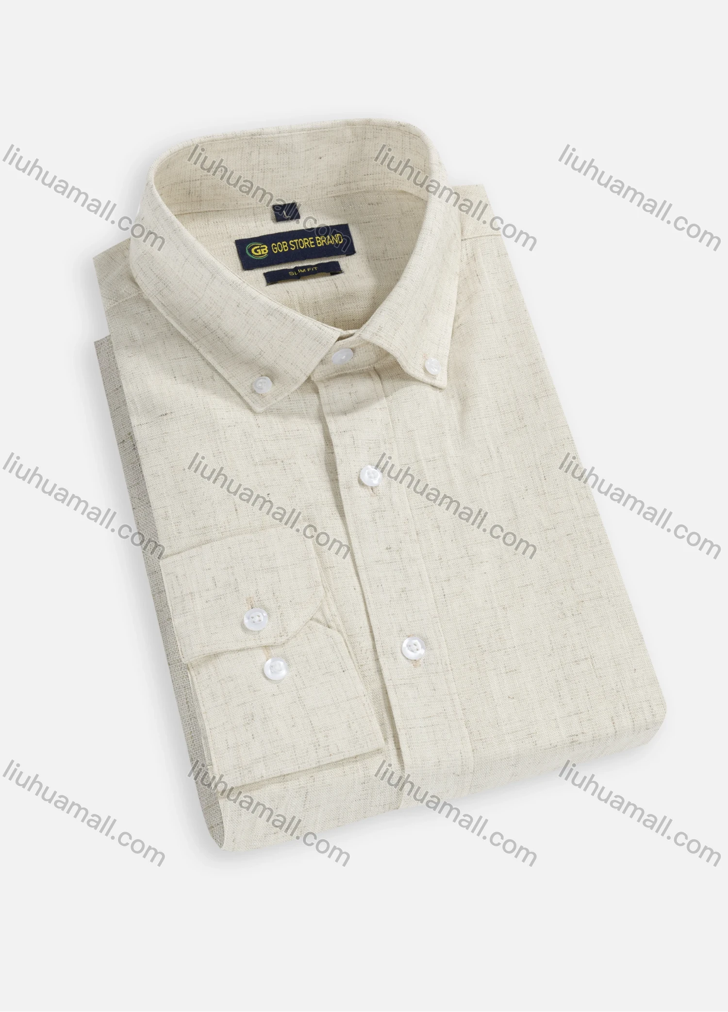 Wholesale Men's Business Collared Plain Button Down Long Sleeve Curved Hem Shirt 771-3# - Liuhuamall