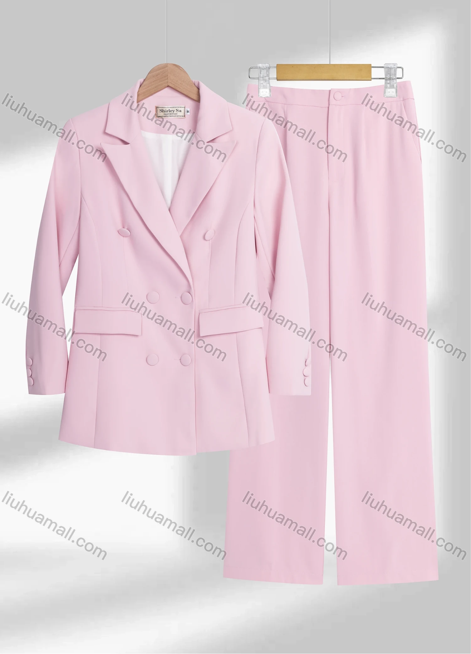 Wholesale Women's Formal Lapel Double Breasted Plain Flap Pockets Blazer & Pocket Pants 2-Piece Suit Sets - Liuhuamall