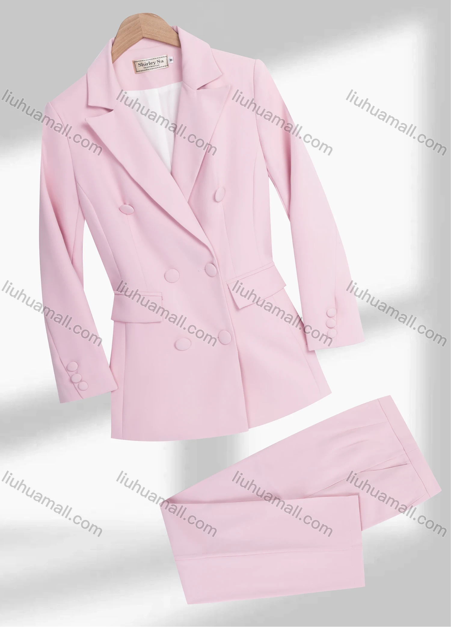 Wholesale Women's Formal Lapel Double Breasted Plain Flap Pockets Blazer & Pocket Pants 2-Piece Suit Sets - Liuhuamall