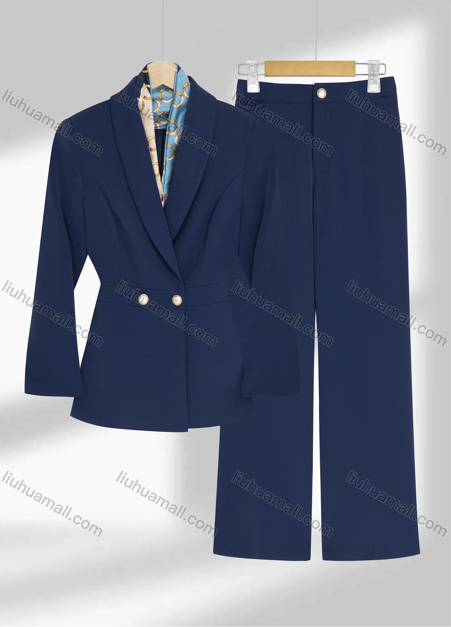 Wholesale Women's Formal Shawl Collar Double Breasted Plain Blazer & Pants 2-Piece Suit Sets - Liuhuamall